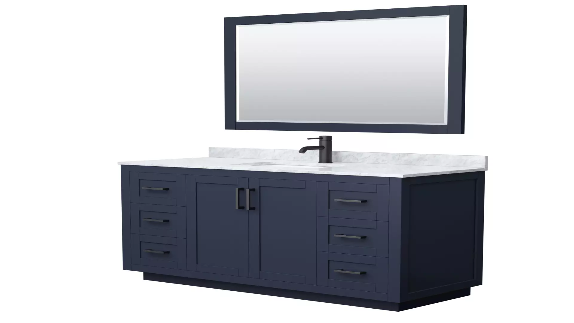 Miranda 54 Inch Single Bathroom Vanity in Dark Blue, White Carrara Marble Countertop, Undermount Square Sink, Matte Black Trim, 46 Inch Mirror material