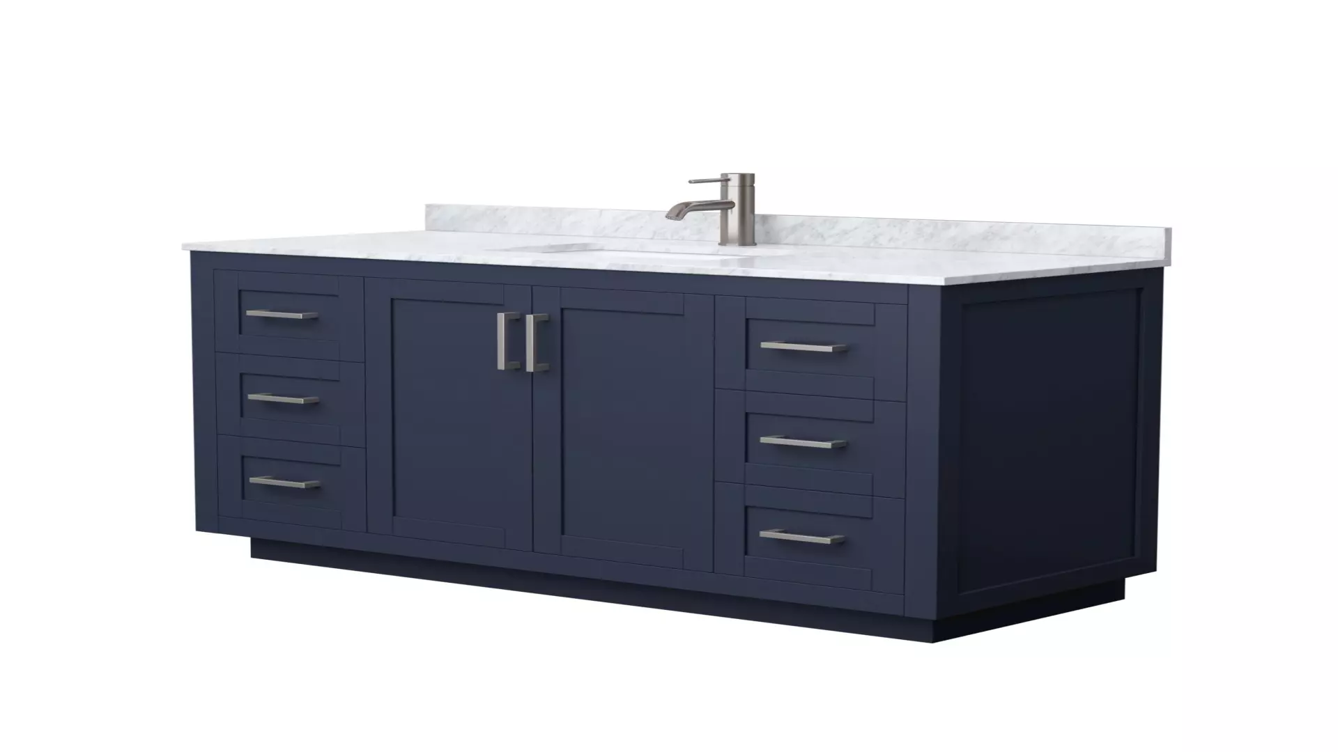 Miranda 54 Inch Single Bathroom Vanity in Dark Blue, White Carrara Marble Countertop, Undermount Square Sink, Brushed Nickel Trim material