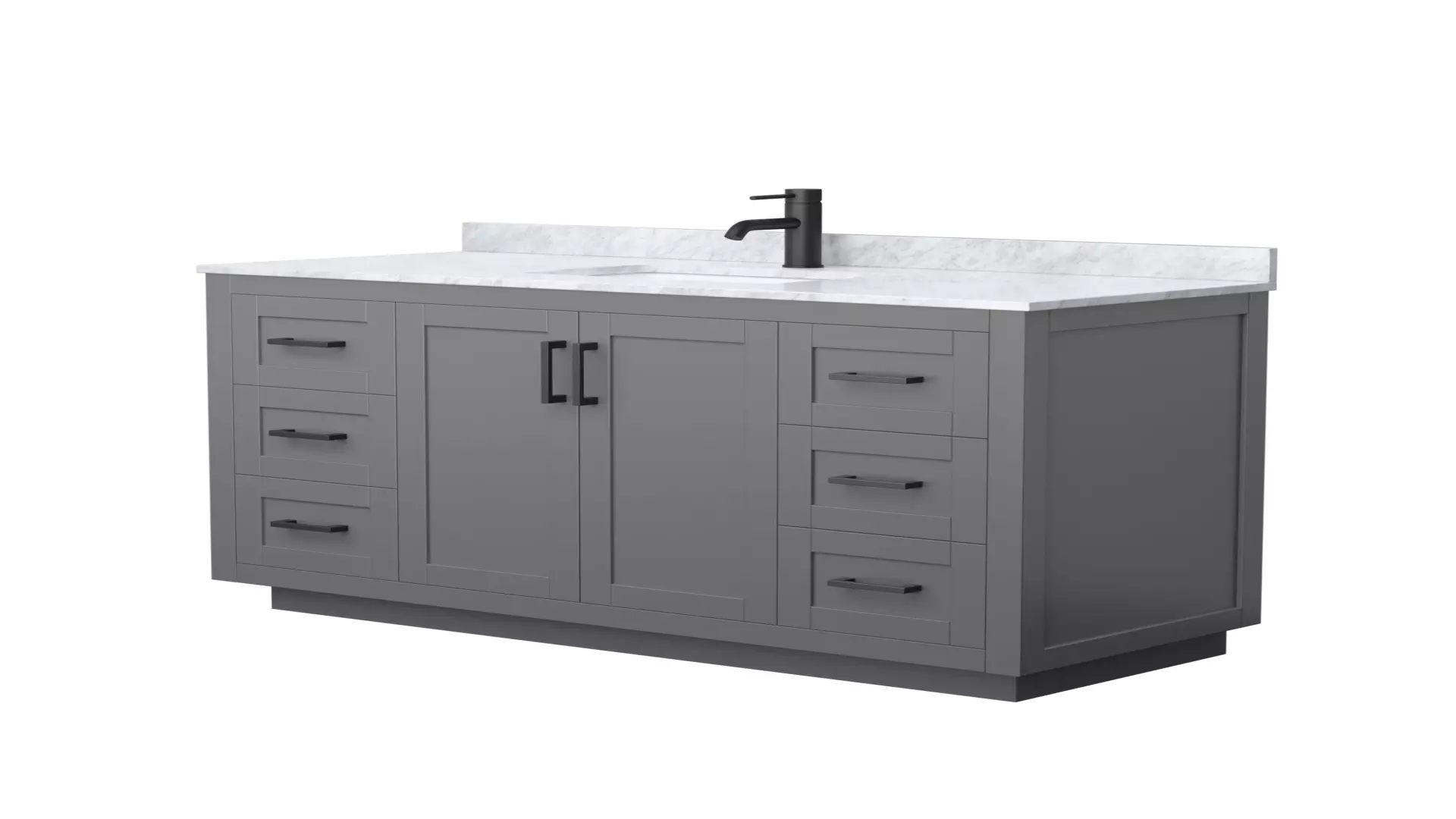 Miranda 54 Inch Single Bathroom Vanity in Dark Gray, White Carrara Marble Countertop, Undermount Square Sink, Matte Black Trim material