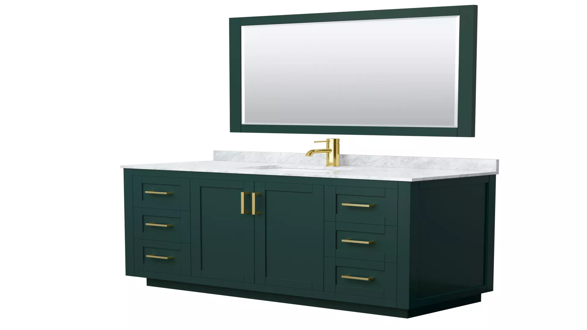 Miranda 54 Inch Single Bathroom Vanity in Green, White Carrara Marble Countertop, Undermount Square Sink, Brushed Gold Trim, 46 Inch Mirror material
