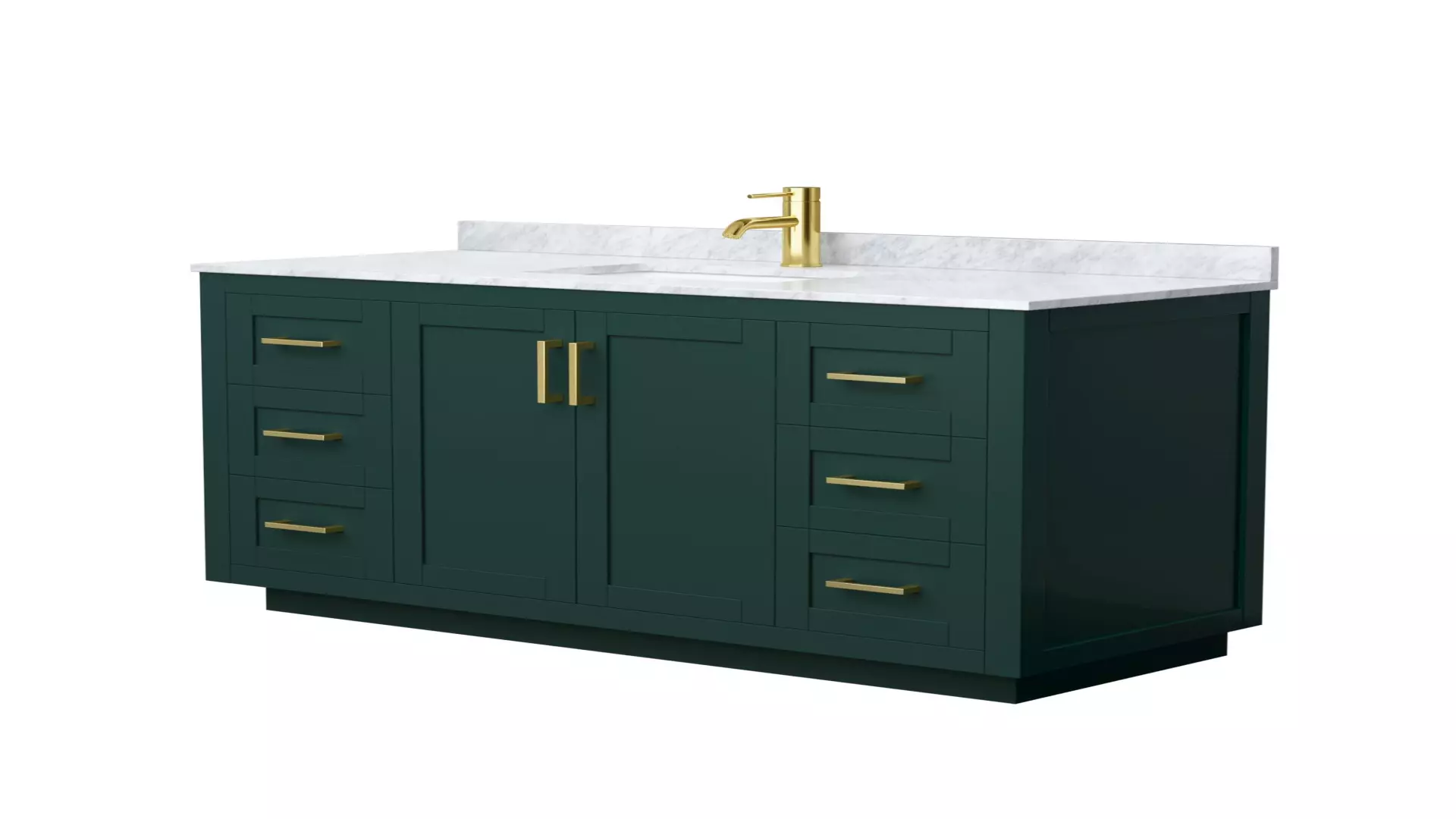 Miranda 54 Inch Single Bathroom Vanity in Green, White Carrara Marble Countertop, Undermount Square Sink, Brushed Gold Trim material
