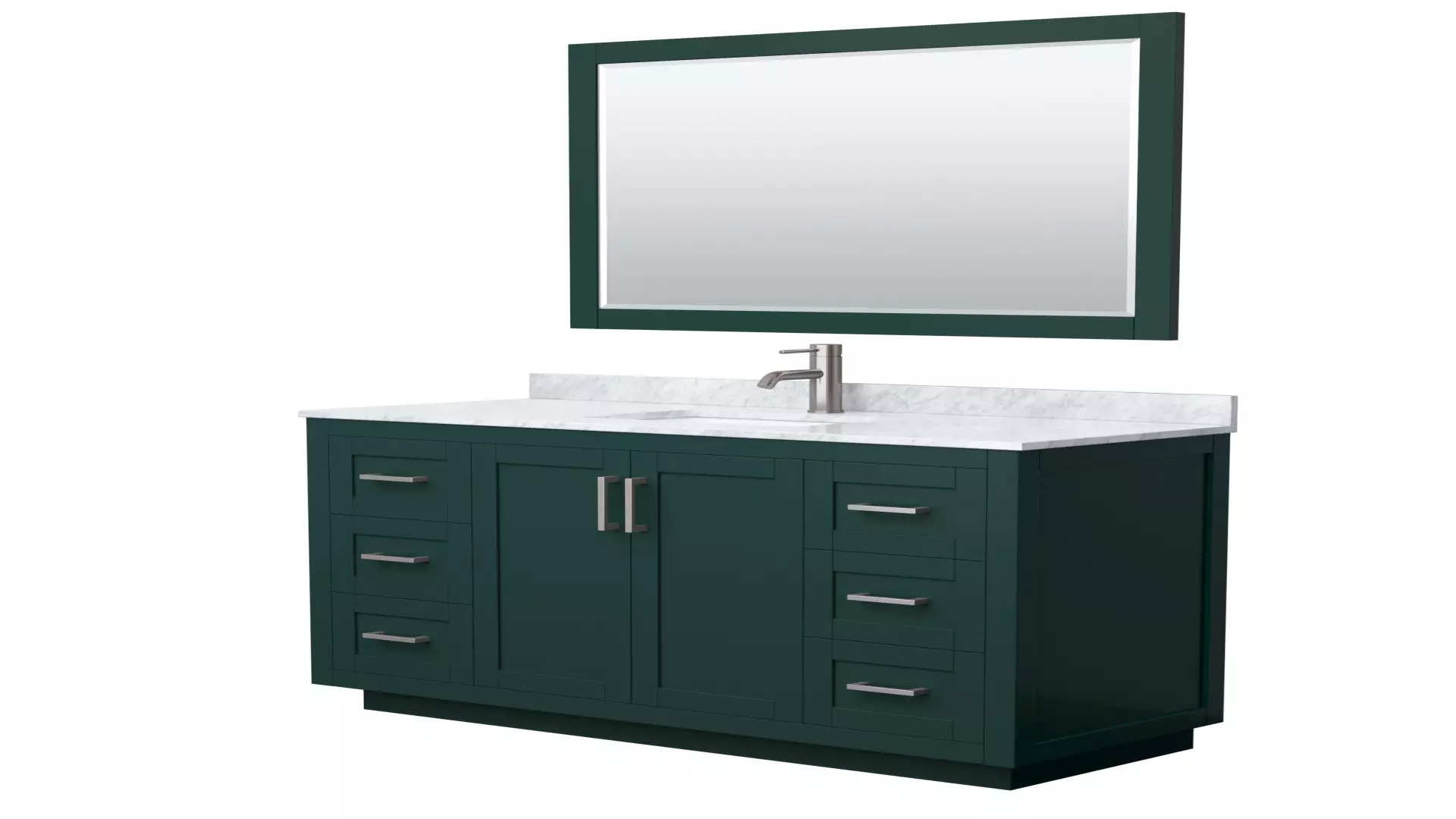 Miranda 54 Inch Single Bathroom Vanity in Green, White Carrara Marble Countertop, Undermount Square Sink, Brushed Nickel Trim, 46 Inch Mirror material