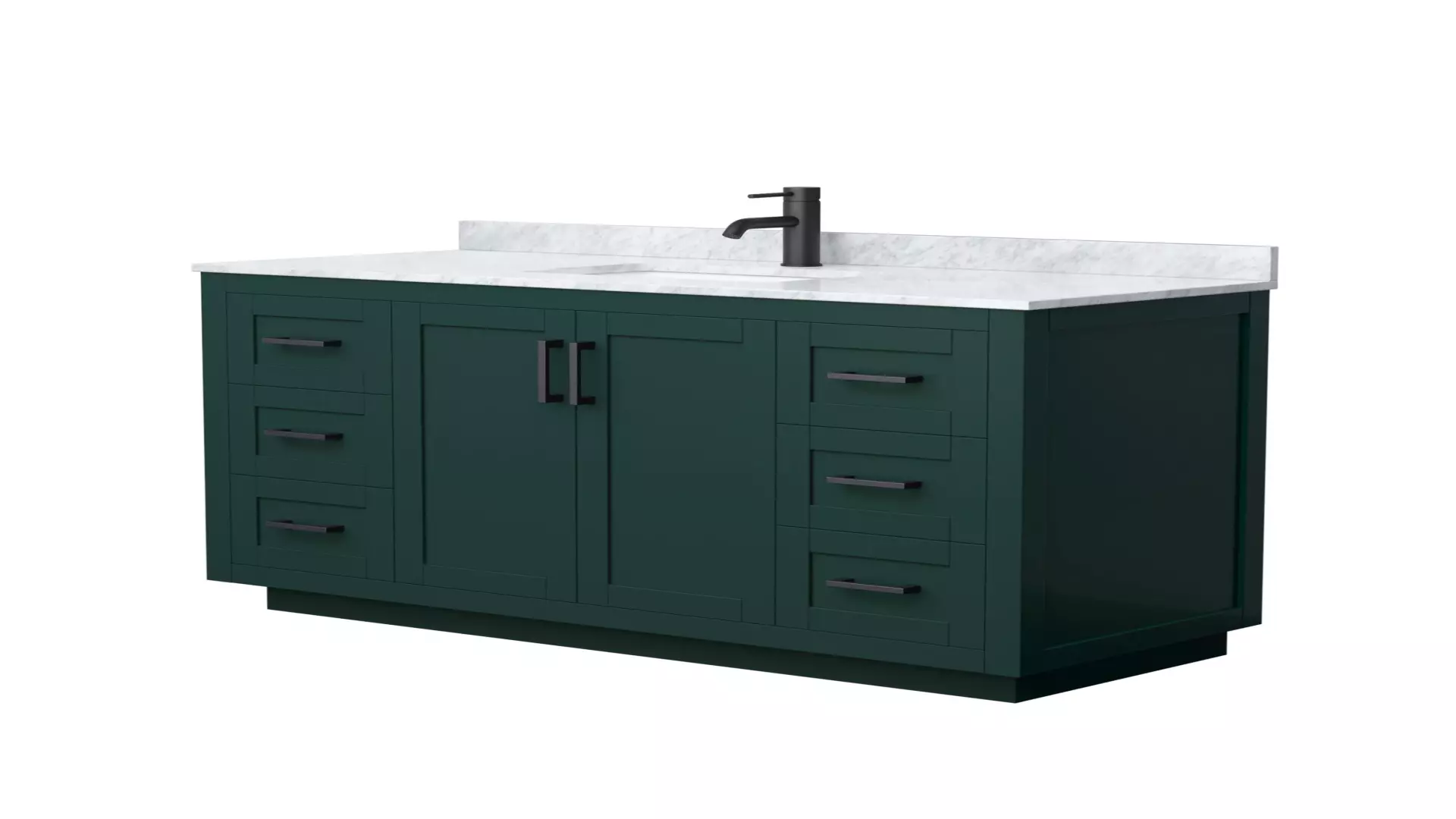 Miranda 54 Inch Single Bathroom Vanity in Green, White Carrara Marble Countertop, Undermount Square Sink, Matte Black Trim material