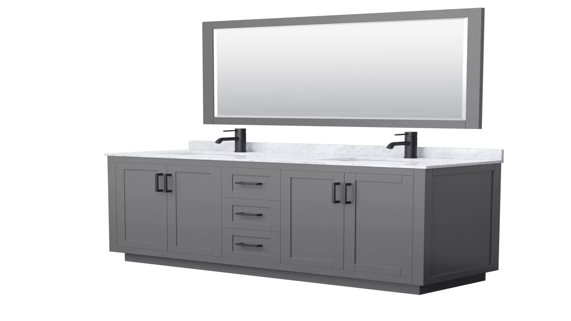 Miranda 66 Inch Double Bathroom Vanity in Dark Gray, White Carrara Marble Countertop, Undermount Square Sinks, Matte Black Trim, 58 Inch Mirror material