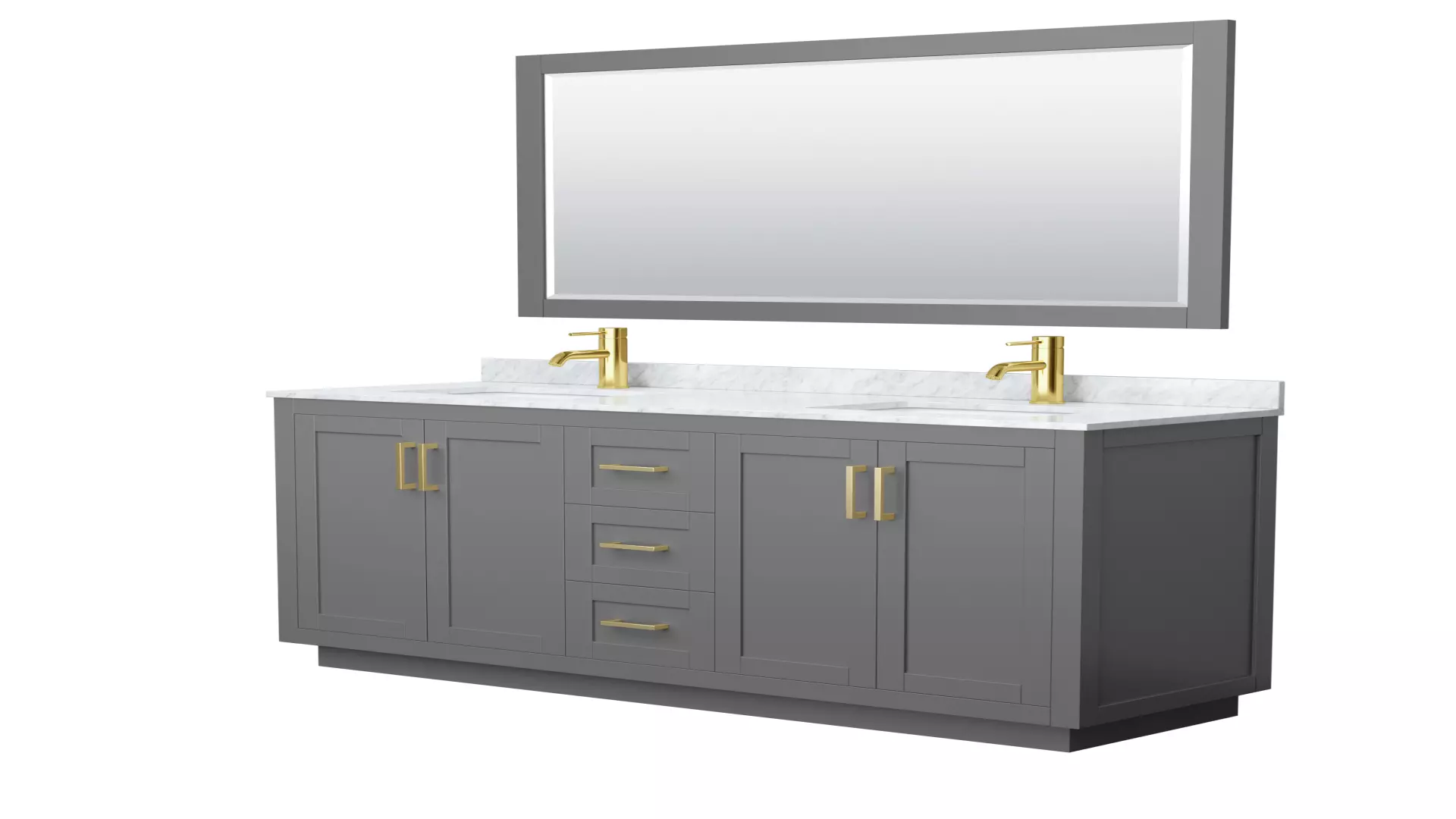 Miranda 66 Inch Double Bathroom Vanity in Dark Gray, White Carrara Marble Countertop, Undermount Square Sinks, Brushed Gold Trim, 58 Inch Mirror material
