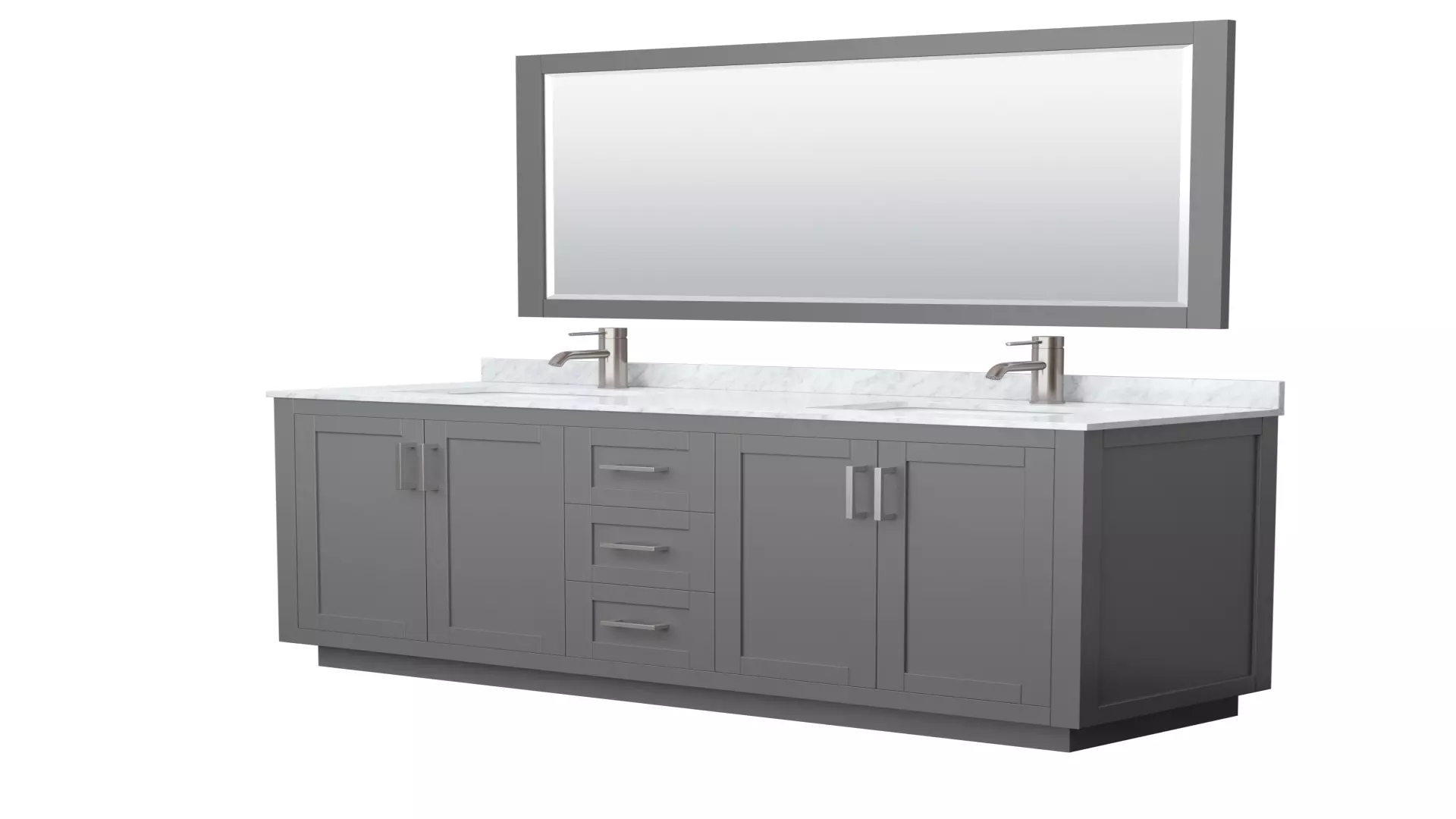 Miranda 66 Inch Double Bathroom Vanity in Dark Gray, White Carrara Marble Countertop, Undermount Square Sinks, Brushed Nickel Trim, 58 Inch Mirror material