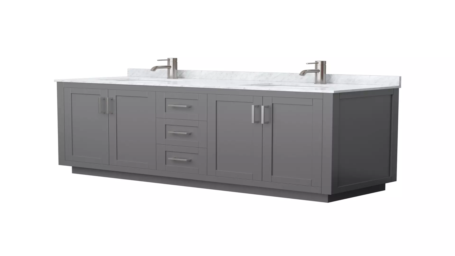 Miranda 66 Inch Double Bathroom Vanity in Dark Gray, White Carrara Marble Countertop, Undermount Square Sinks, Brushed Nickel Trim material