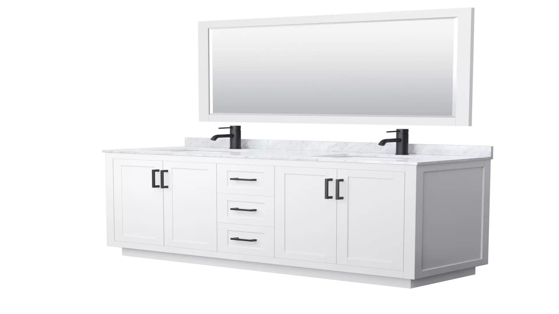 Miranda 66 Inch Double Bathroom Vanity in White, White Carrara Marble Countertop, Undermount Square Sinks, Matte Black Trim, 58 Inch Mirror material