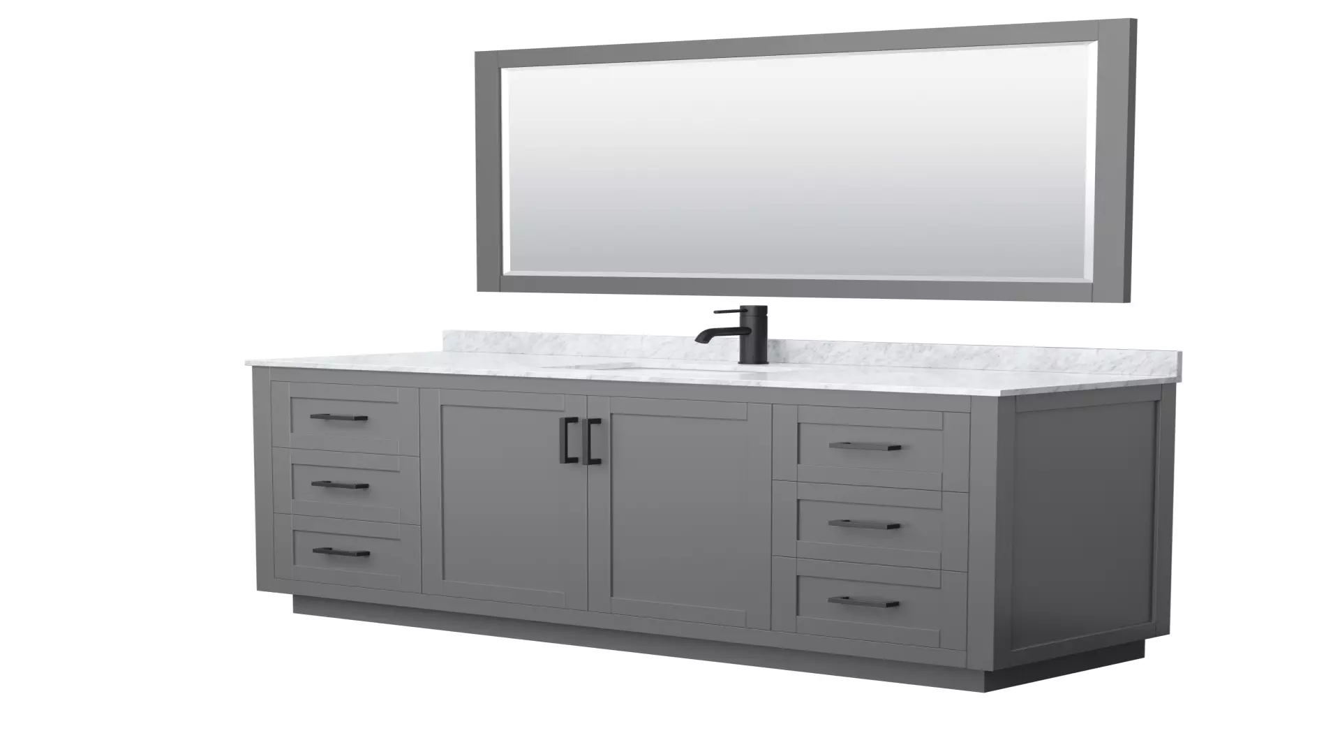 Miranda 66 Inch Single Bathroom Vanity in Dark Gray, White Carrara Marble Countertop, Undermount Square Sink, Matte Black Trim, 58 Inch Mirror material
