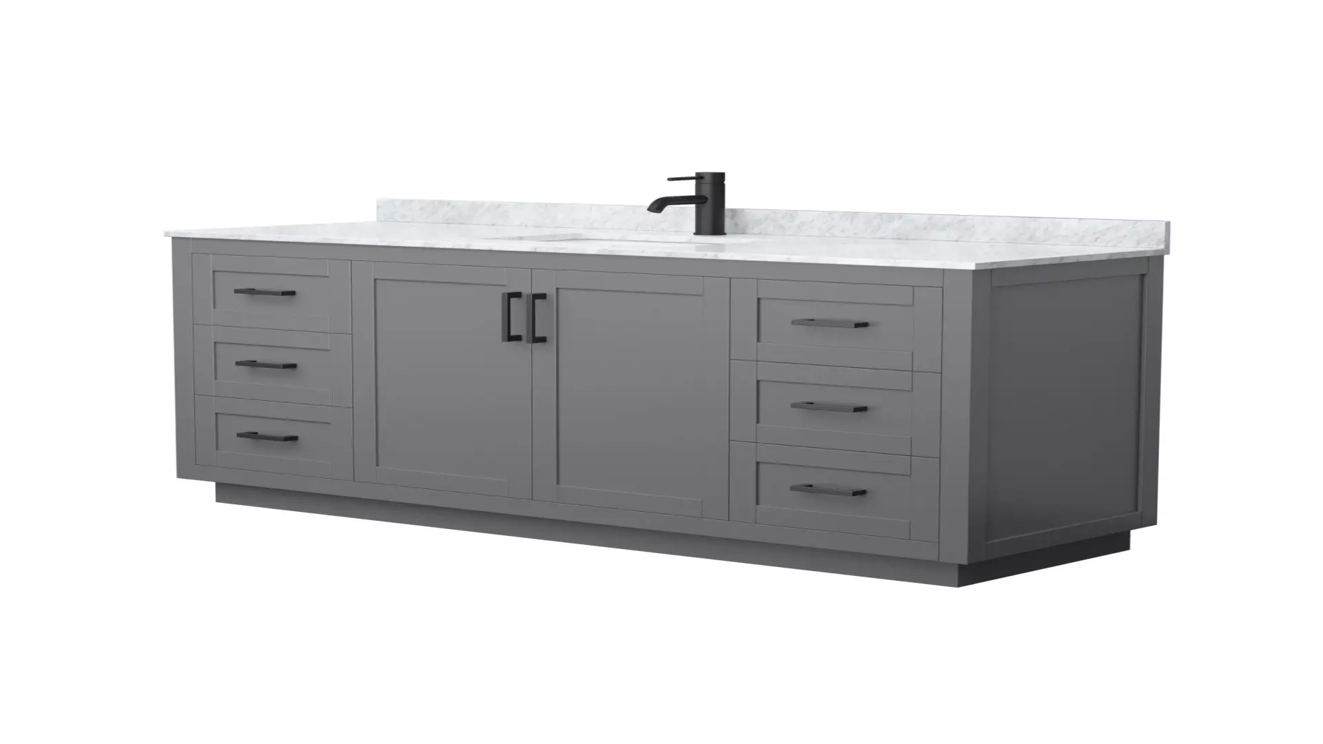 Miranda 66 Inch Single Bathroom Vanity in Dark Gray, White Carrara Marble Countertop, Undermount Square Sink, Matte Black Trim material