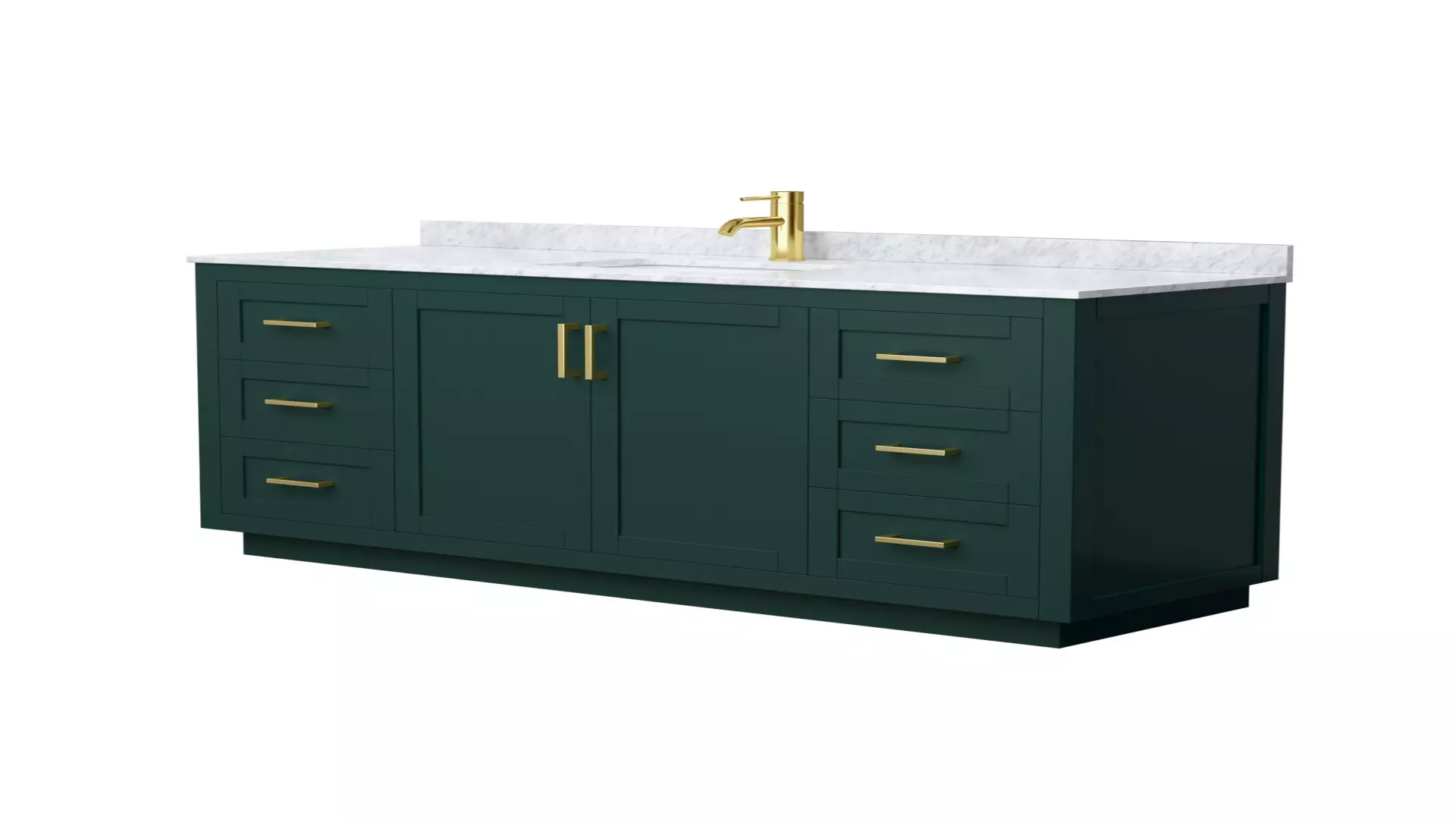 Miranda 66 Inch Single Bathroom Vanity in Green, White Carrara Marble Countertop, Undermount Square Sink, Brushed Gold Trim material