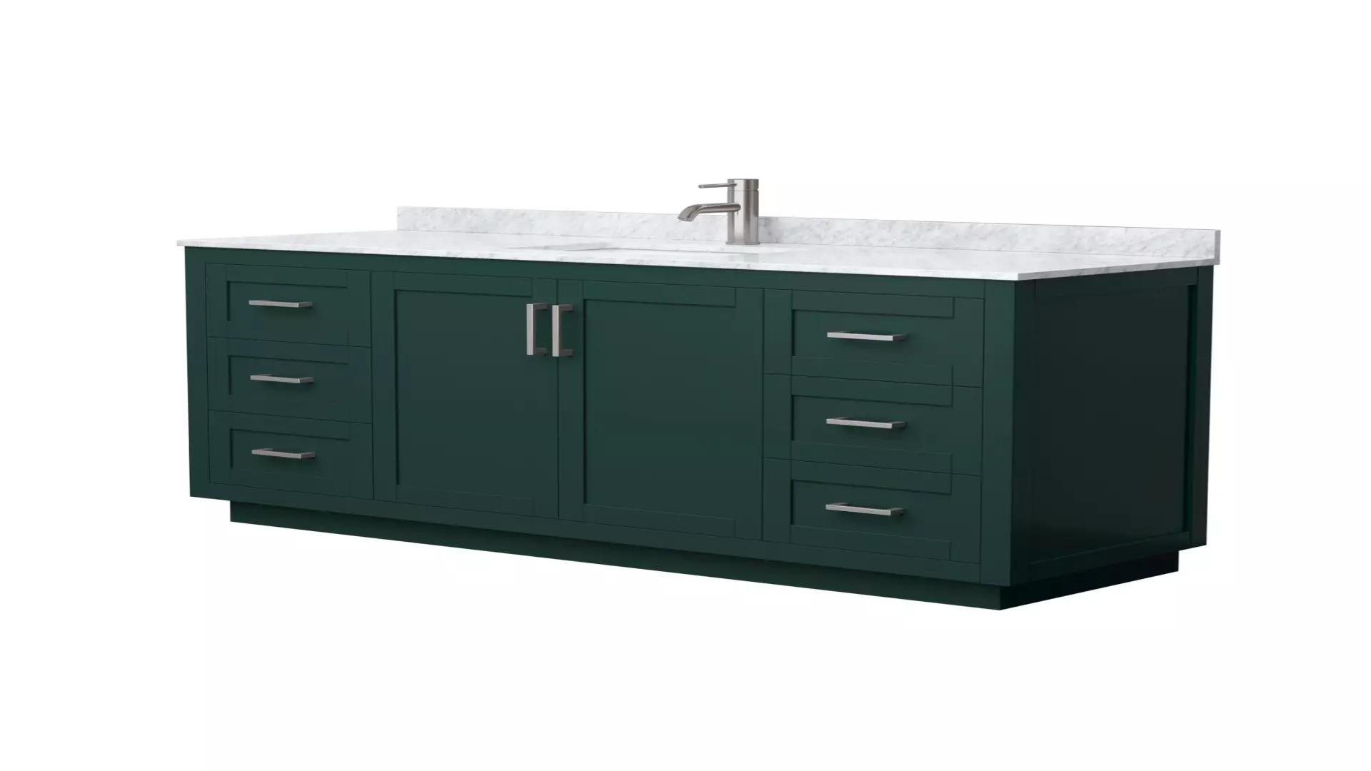 Miranda 66 Inch Single Bathroom Vanity in Green, White Carrara Marble Countertop, Undermount Square Sink, Brushed Nickel Trim material