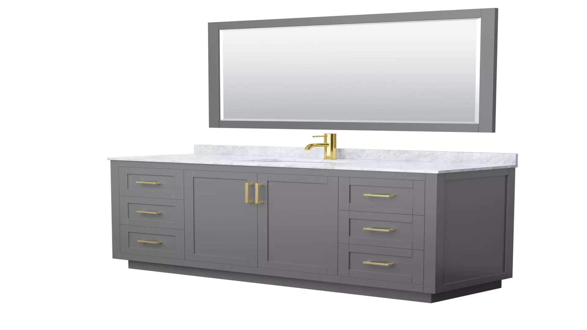 Miranda 66 Inch Single Bathroom Vanity in Dark Gray, White Carrara Marble Countertop, Undermount Square Sink, Brushed Gold Trim, 58 Inch Mirror material