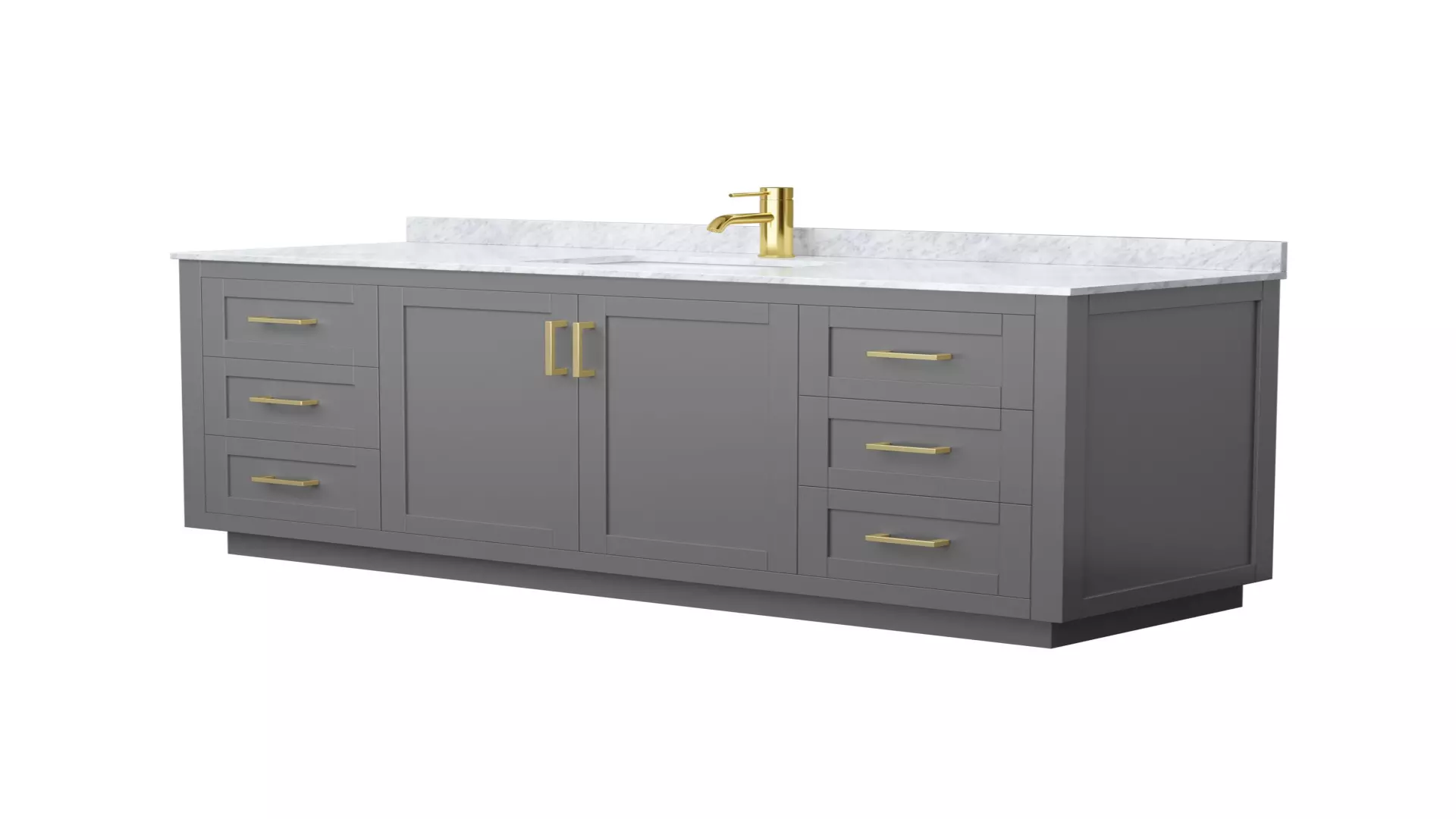 Miranda 66 Inch Single Bathroom Vanity in Dark Gray, White Carrara Marble Countertop, Undermount Square Sink, Brushed Gold Trim material