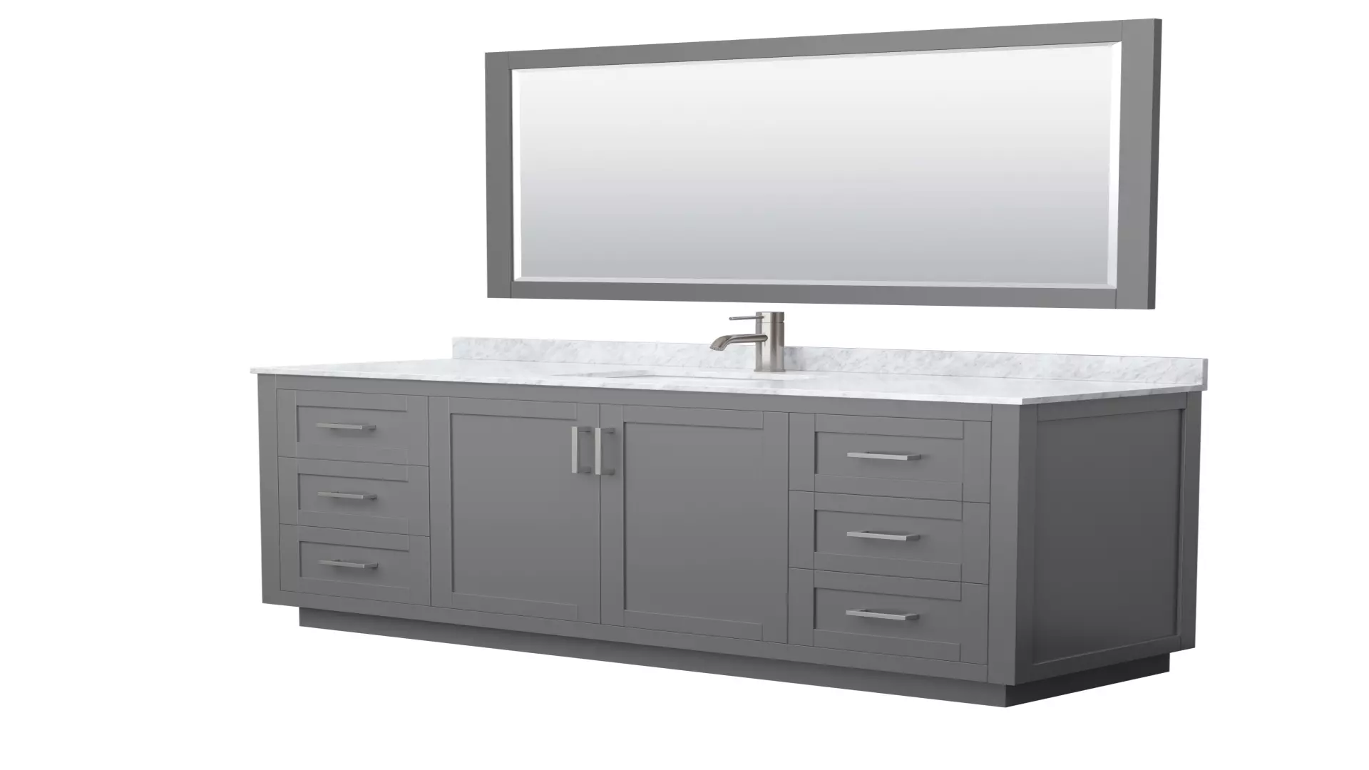 Miranda 66 Inch Single Bathroom Vanity in Dark Gray, White Carrara Marble Countertop, Undermount Square Sink, Brushed Nickel Trim, 58 Inch Mirror material