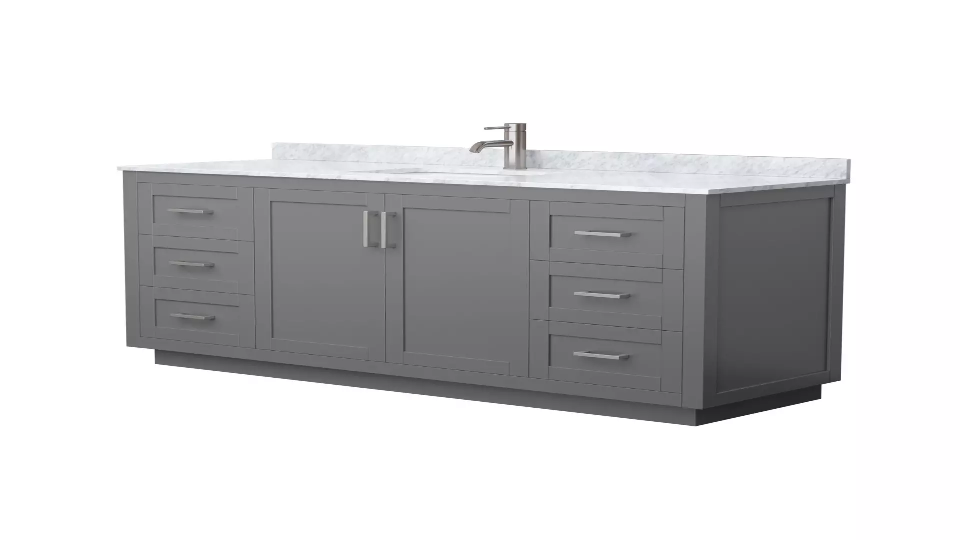 Miranda 66 Inch Single Bathroom Vanity in Dark Gray, White Carrara Marble Countertop, Undermount Square Sink, Brushed Nickel Trim material