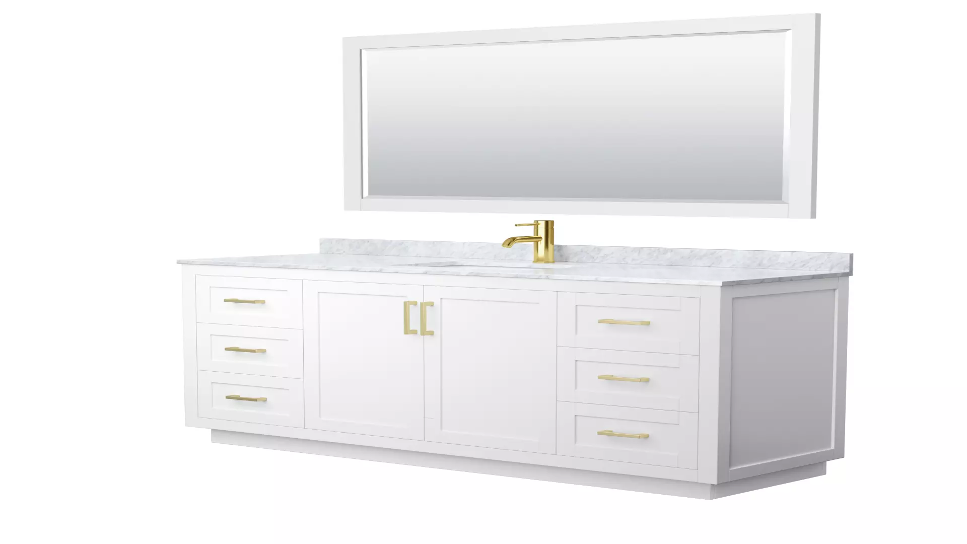 Miranda 66 Inch Single Bathroom Vanity in White, White Carrara Marble Countertop, Undermount Square Sink, Brushed Gold Trim, 58 Inch Mirror material