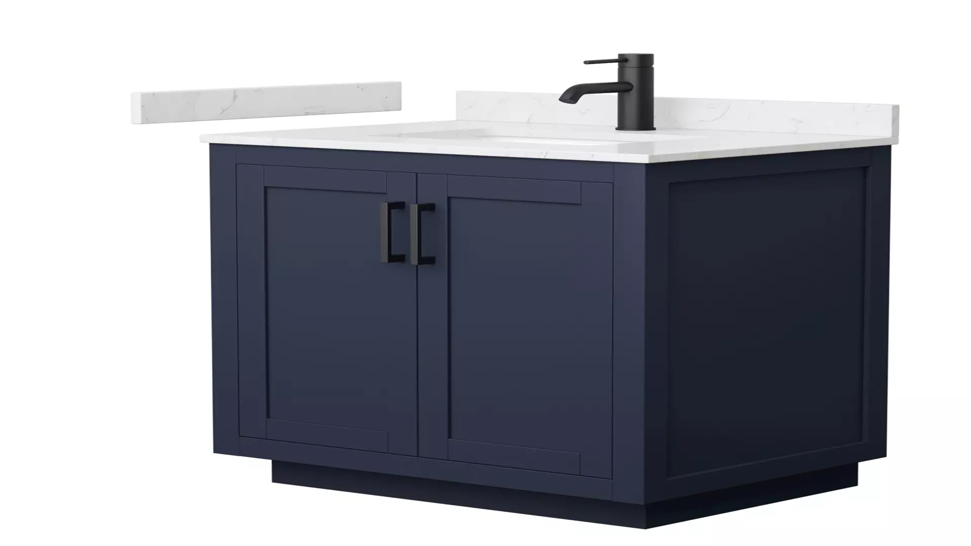 Miranda 30 Inch Single Bathroom Vanity in Dark Blue, Carrara Cultured Marble Countertop, Undermount Square Sink, Matte Black Trim material