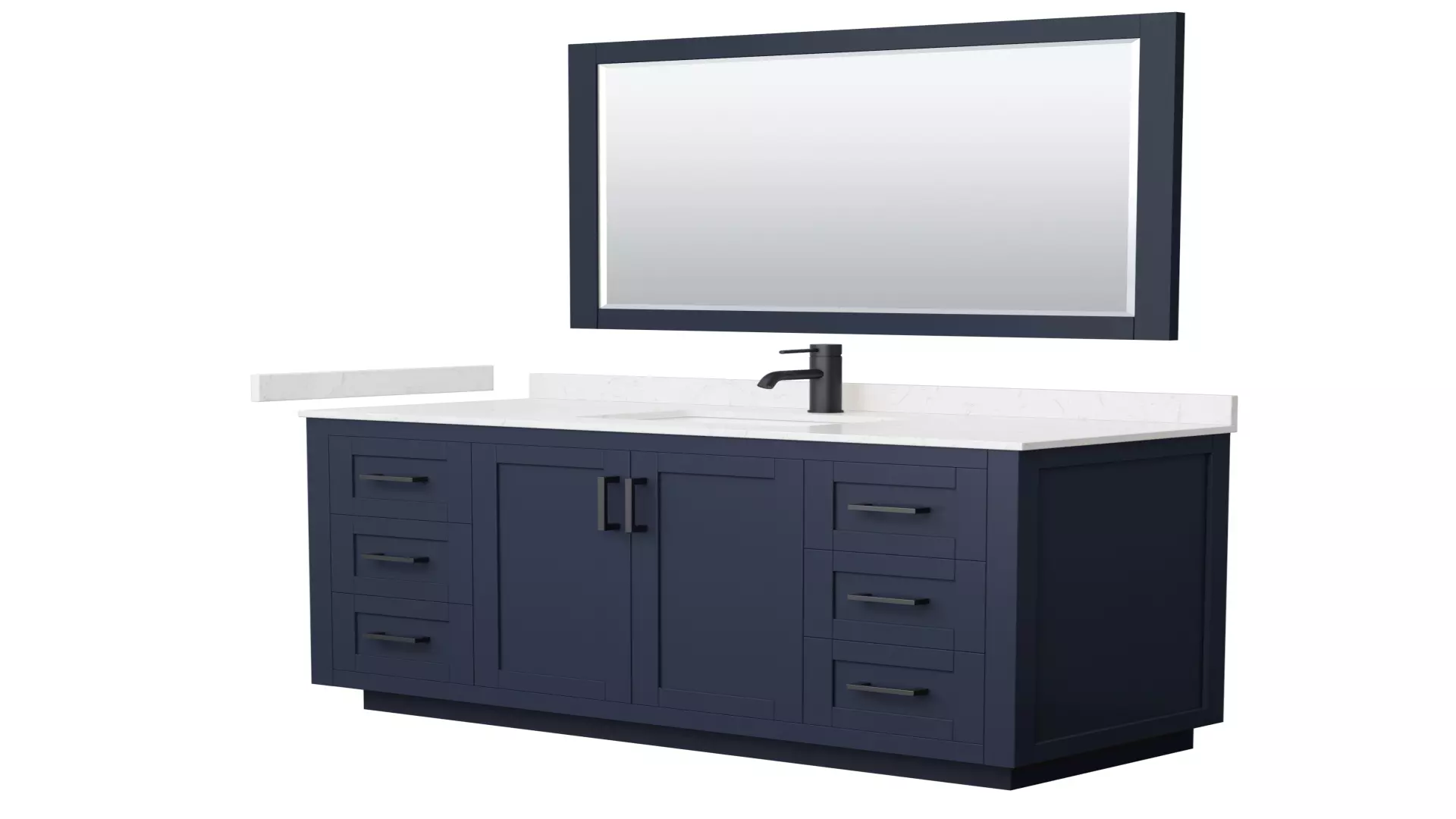 Miranda 54 Inch Single Bathroom Vanity in Dark Blue, Carrara Cultured Marble Countertop, Undermount Square Sink, Matte Black Trim, 46 Inch Mirror material
