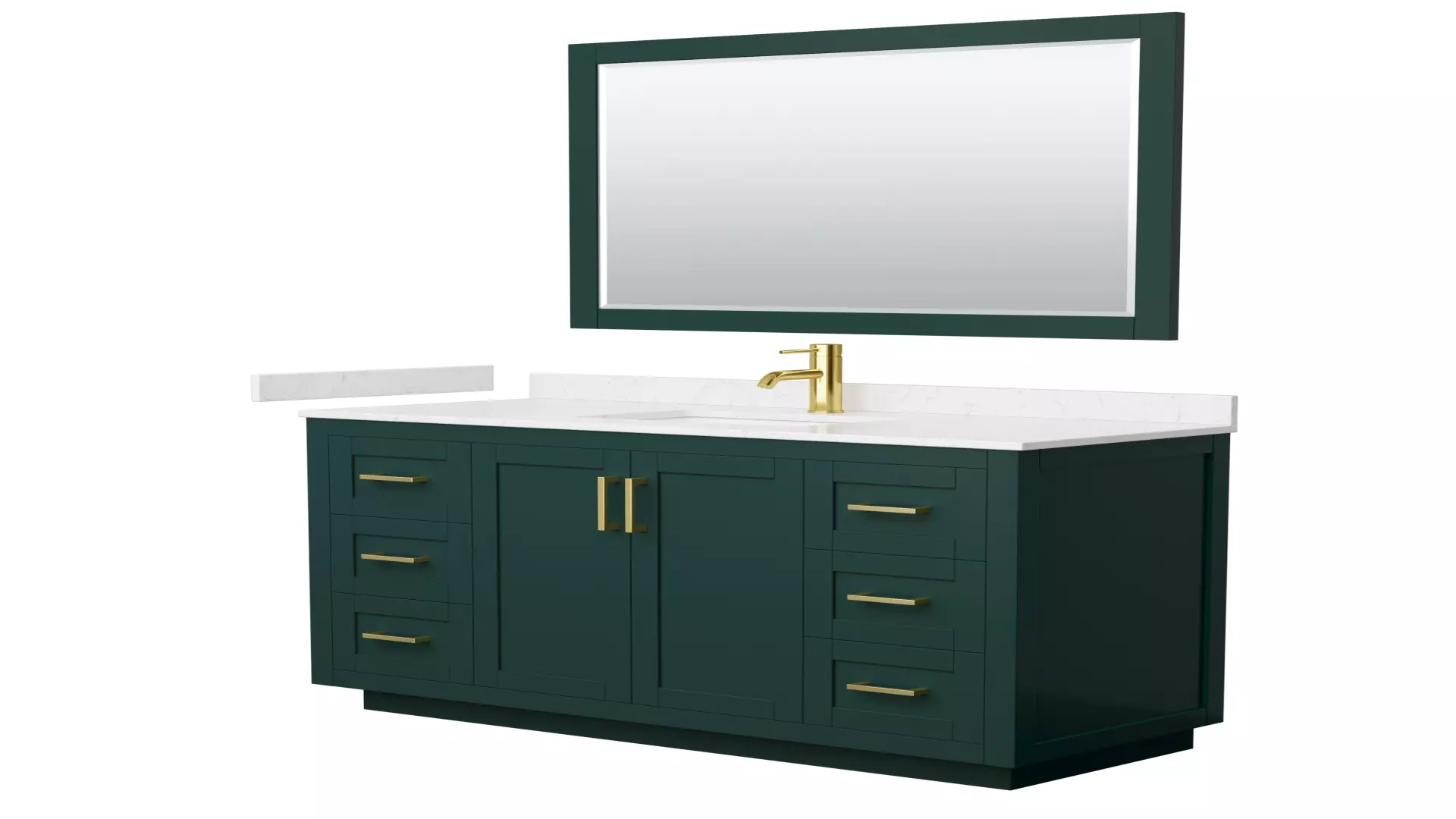 Miranda 54 Inch Single Bathroom Vanity in Green, Carrara Cultured Marble Countertop, Undermount Square Sink, Brushed Gold Trim, 46 Inch Mirror material