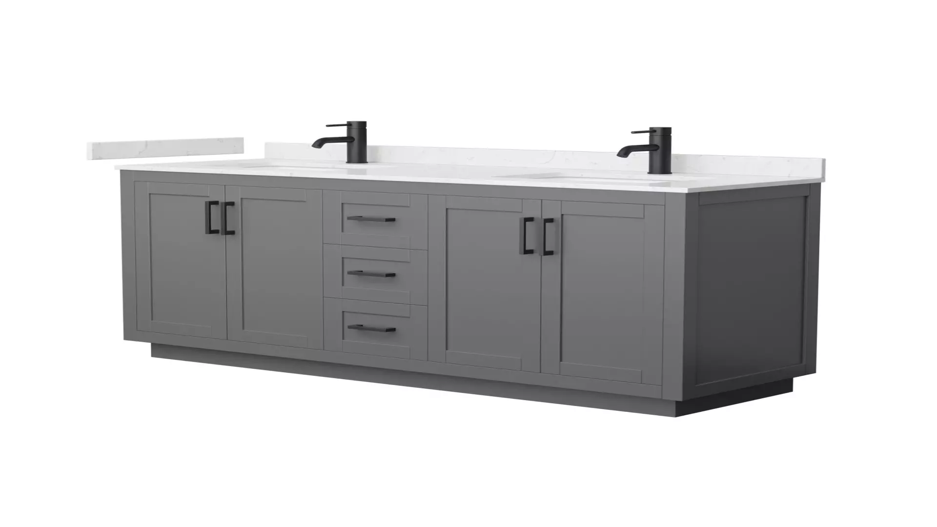 Miranda 66 Inch Double Bathroom Vanity in Dark Gray, Carrara Cultured Marble Countertop, Undermount Square Sinks, Matte Black Trim material