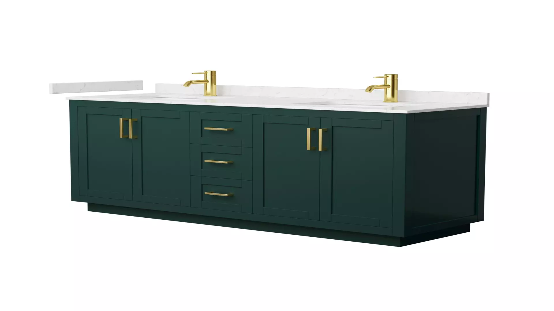 Miranda 66 Inch Double Bathroom Vanity in Green, Carrara Cultured Marble Countertop, Undermount Square Sinks, Brushed Gold Trim material