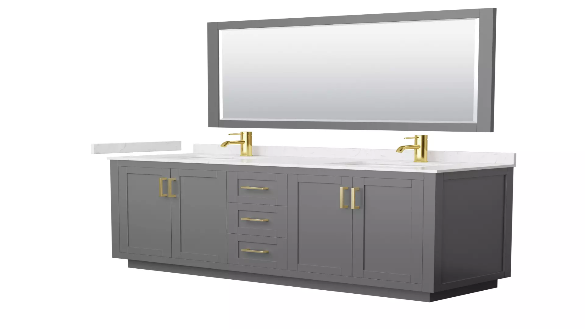 Miranda 66 Inch Double Bathroom Vanity in Dark Gray, Carrara Cultured Marble Countertop, Undermount Square Sinks, Brushed Gold Trim, 58 Inch Mirror material