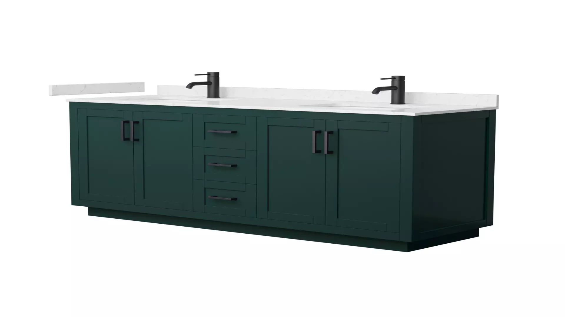 Miranda 66 Inch Double Bathroom Vanity in Green, Carrara Cultured Marble Countertop, Undermount Square Sinks, Matte Black Trim material