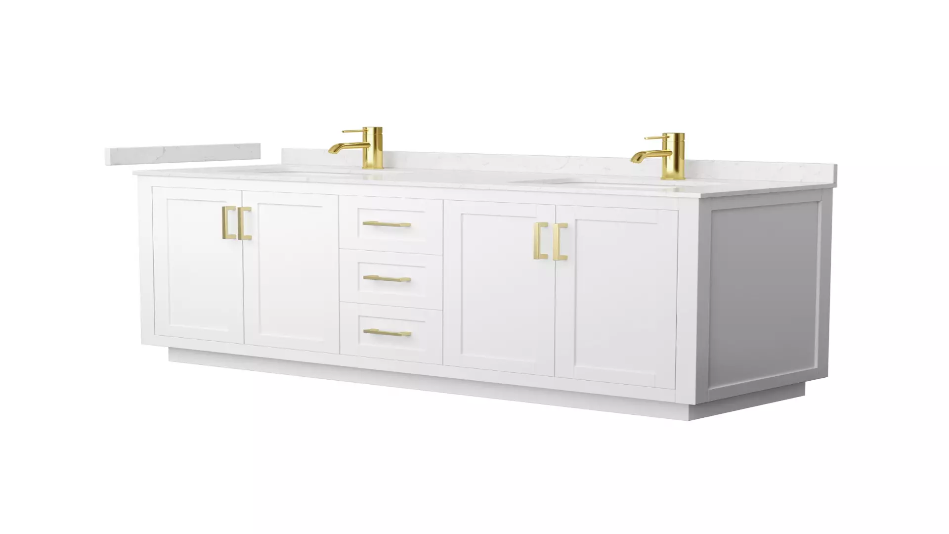 Miranda 66 Inch Double Bathroom Vanity in White, Carrara Cultured Marble Countertop, Undermount Square Sinks, Brushed Gold Trim material