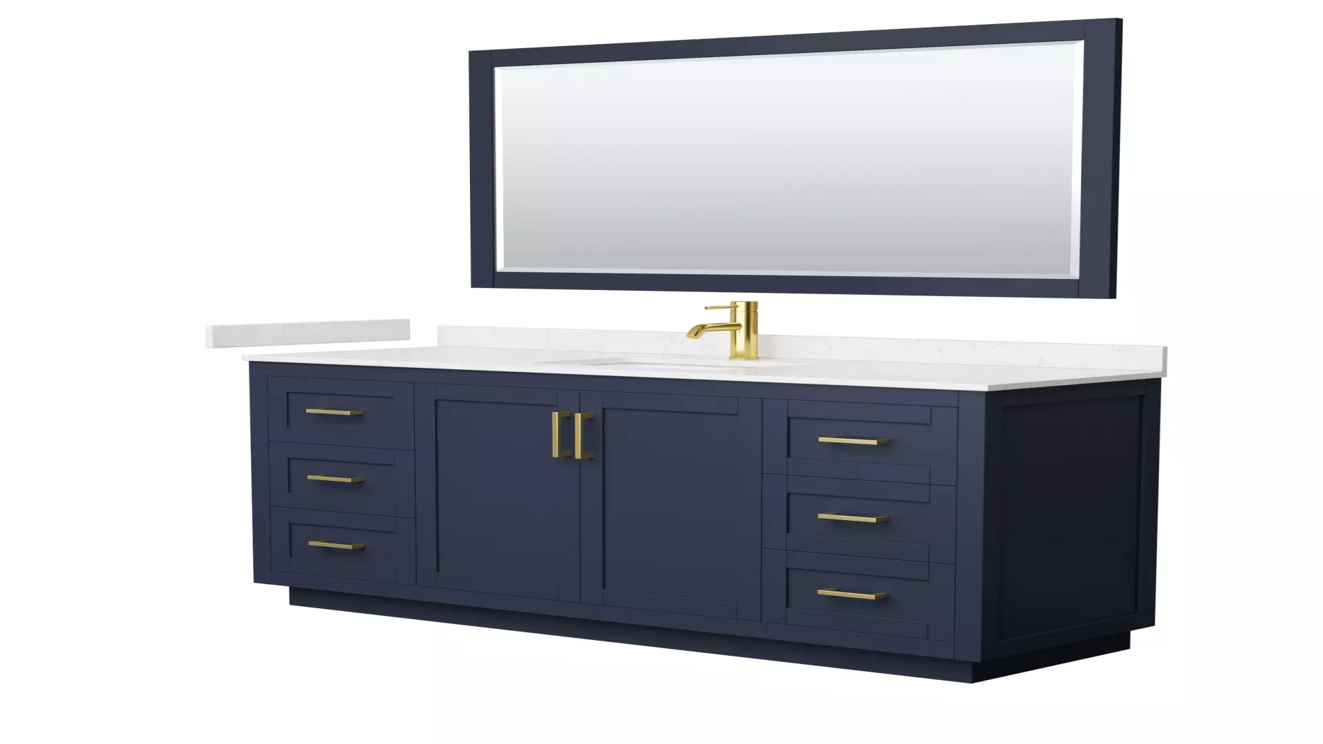 Miranda 66 Inch Single Bathroom Vanity in Dark Blue, Carrara Cultured Marble Countertop, Undermount Square Sink, Brushed Gold Trim, 58 Inch Mirror material