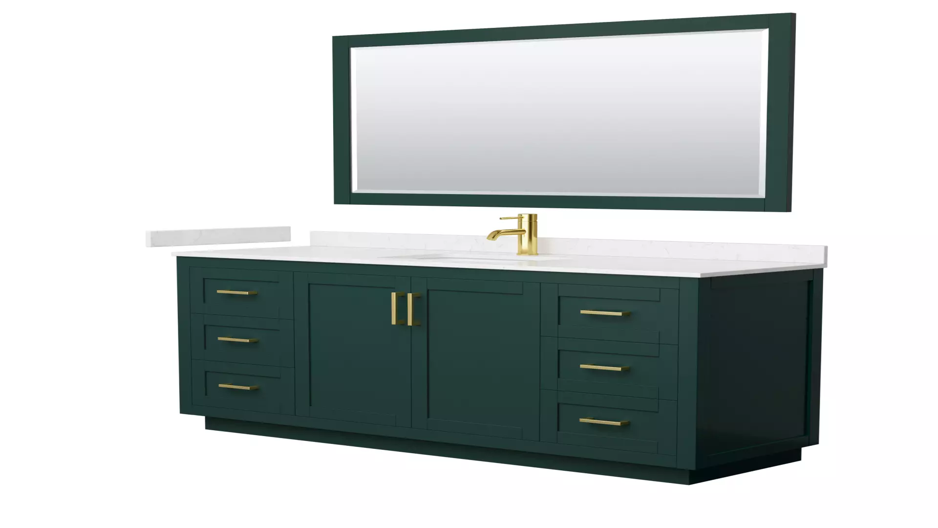 Miranda 66 Inch Single Bathroom Vanity in Green, Carrara Cultured Marble Countertop, Undermount Square Sink, Brushed Gold Trim, 58 Inch Mirror material