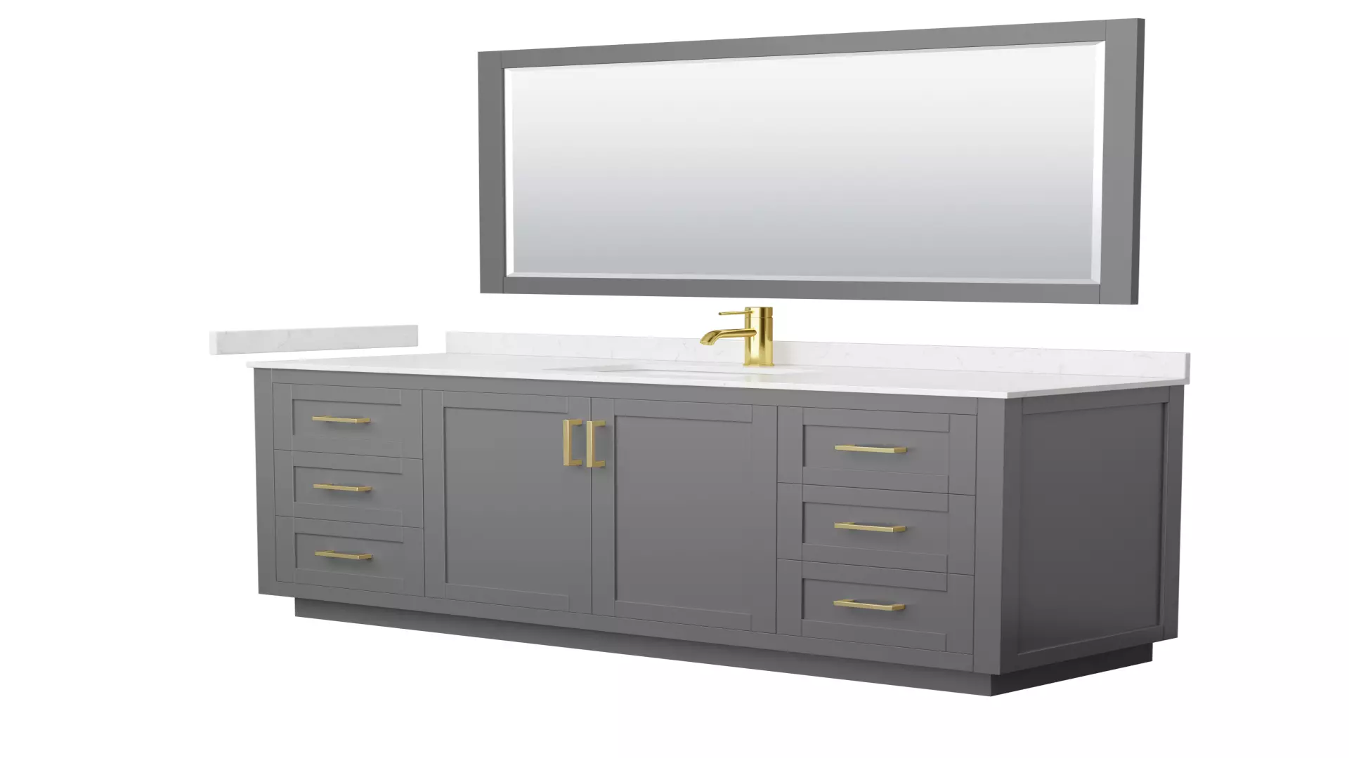 Miranda 66 Inch Single Bathroom Vanity in Dark Gray, Carrara Cultured Marble Countertop, Undermount Square Sink, Brushed Gold Trim, 58 Inch Mirror material
