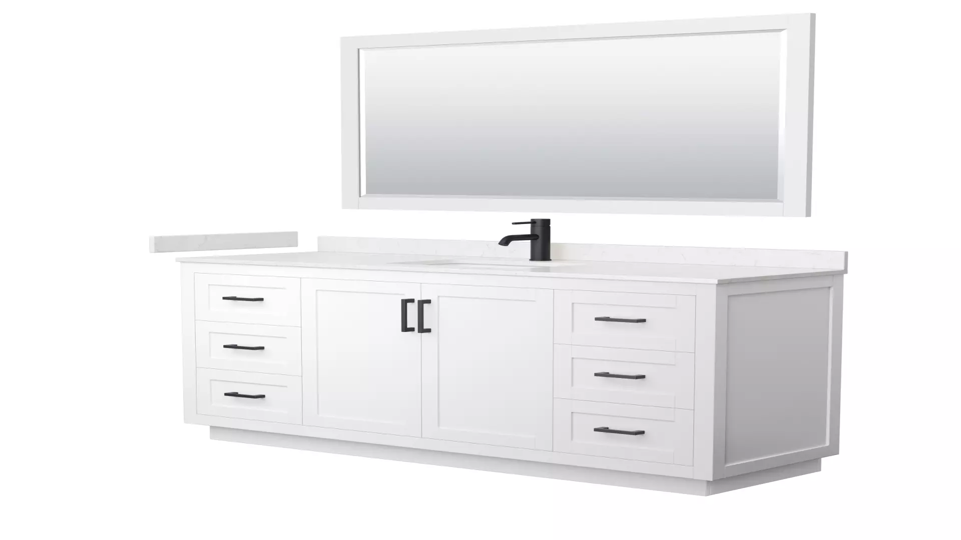 Miranda 66 Inch Single Bathroom Vanity in White, Carrara Cultured Marble Countertop, Undermount Square Sink, Matte Black Trim, 58 Inch Mirror material