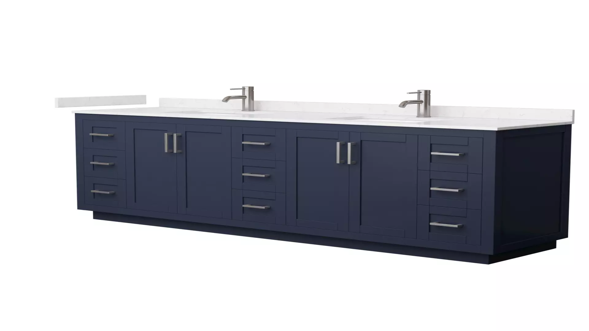 Miranda 84 Inch Double Bathroom Vanity in Dark Blue, Carrara Cultured Marble Countertop, Undermount Square Sinks, Brushed Nickel Trim material