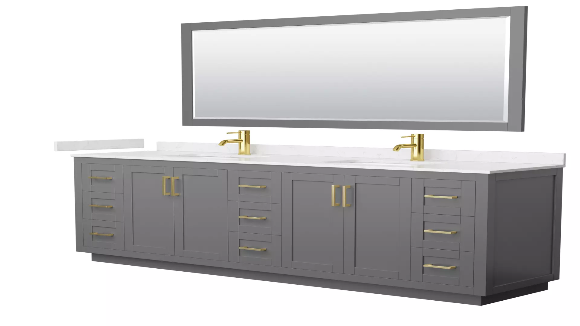 Miranda 84 Inch Double Bathroom Vanity in Dark Gray, Carrara Cultured Marble Countertop, Undermount Square Sinks, Brushed Gold Trim, 70 Inch Mirror material