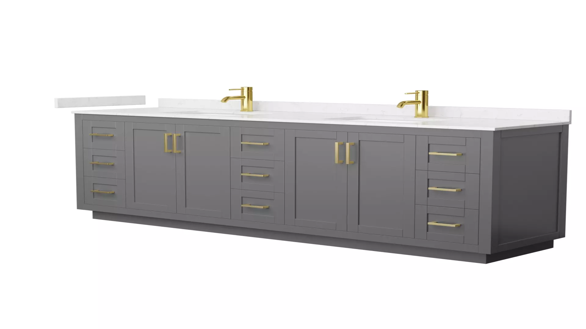 Miranda 84 Inch Double Bathroom Vanity in Dark Gray, Carrara Cultured Marble Countertop, Undermount Square Sinks, Brushed Gold Trim material