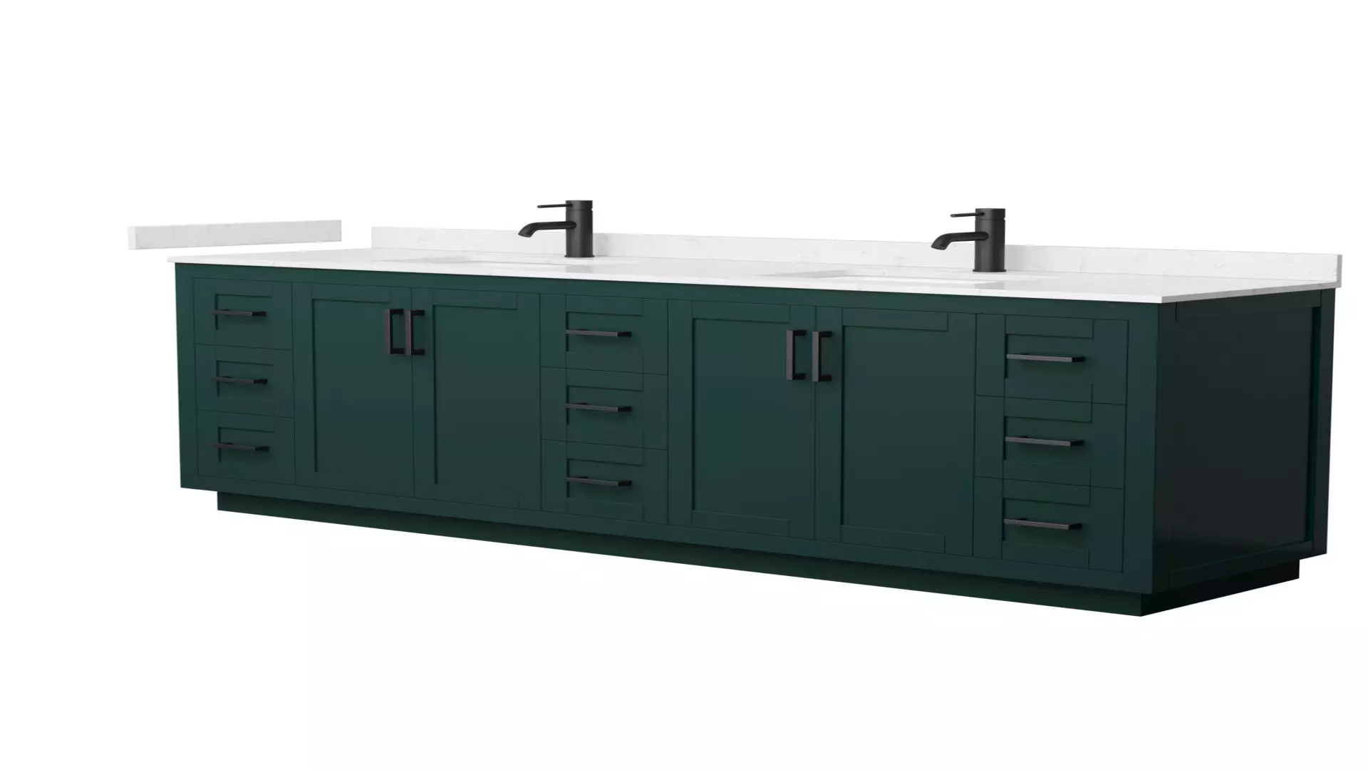 Miranda 84 Inch Double Bathroom Vanity in Green, Carrara Cultured Marble Countertop, Undermount Square Sinks, Matte Black Trim material