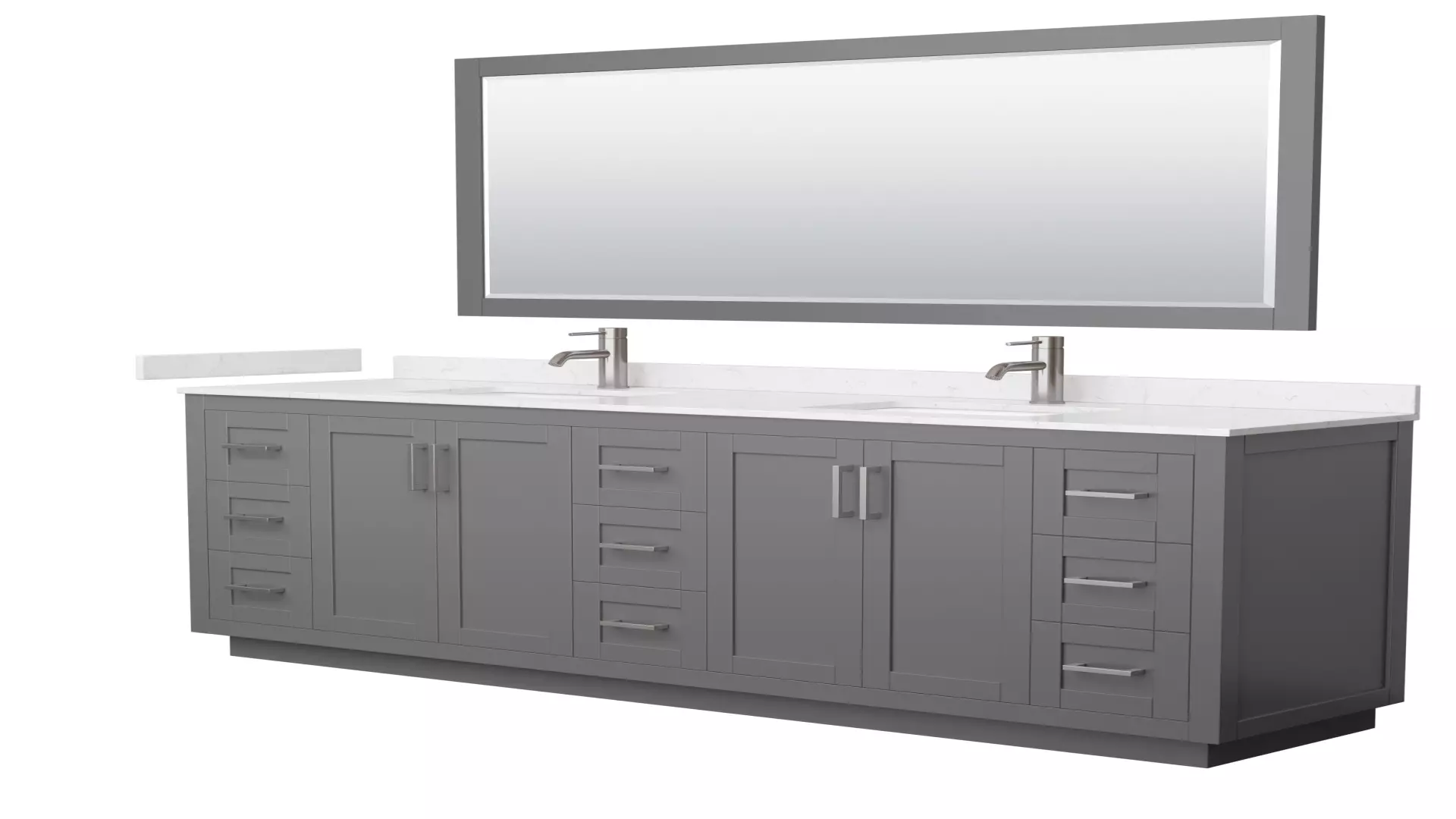 Miranda 84 Inch Double Bathroom Vanity in Dark Gray, Carrara Cultured Marble Countertop, Undermount Square Sinks, Brushed Nickel Trim, 70 Inch Mirror material