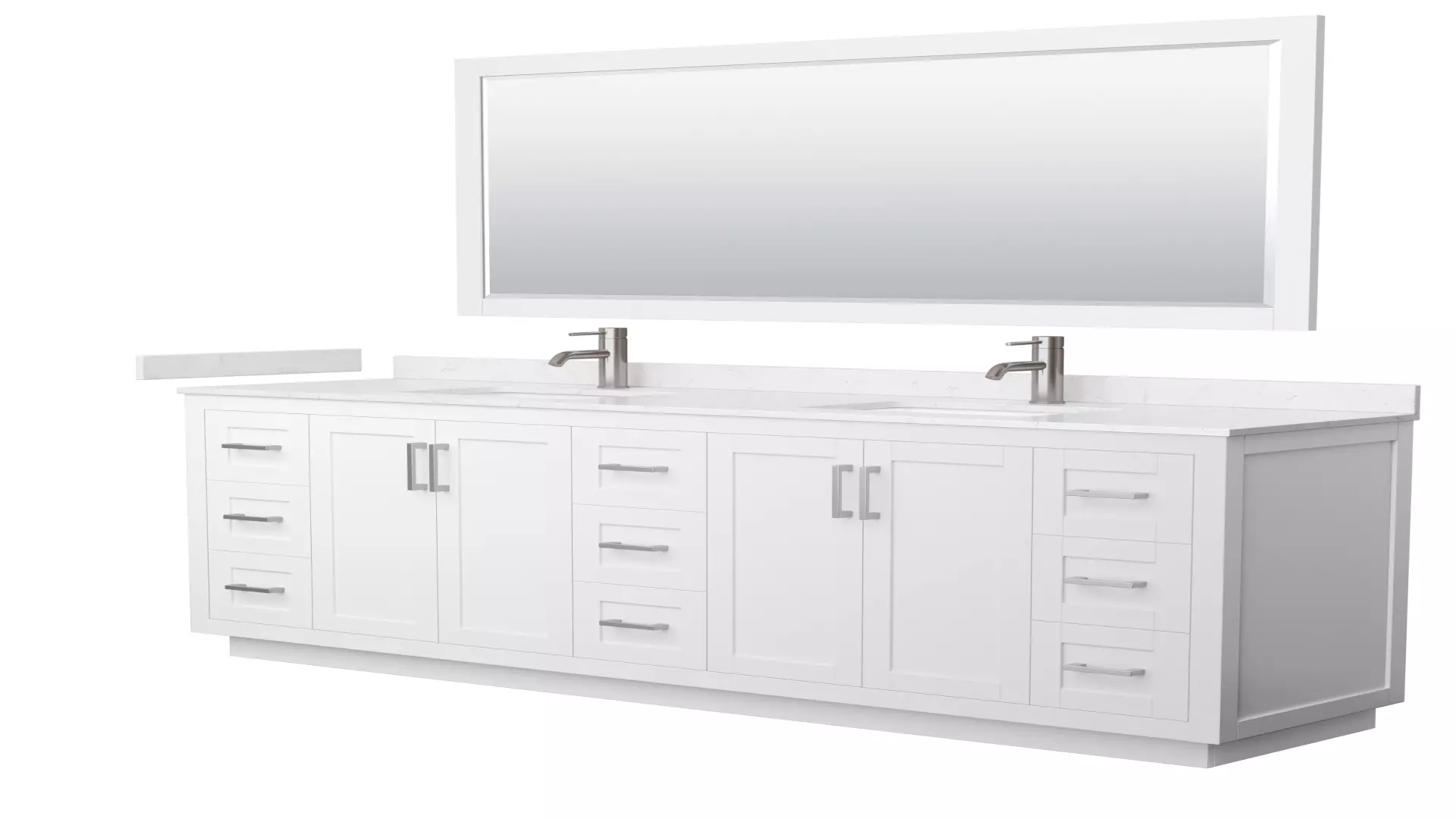 Miranda 84 Inch Double Bathroom Vanity in White, Carrara Cultured Marble Countertop, Undermount Square Sinks, Brushed Nickel Trim, 70 Inch Mirror material