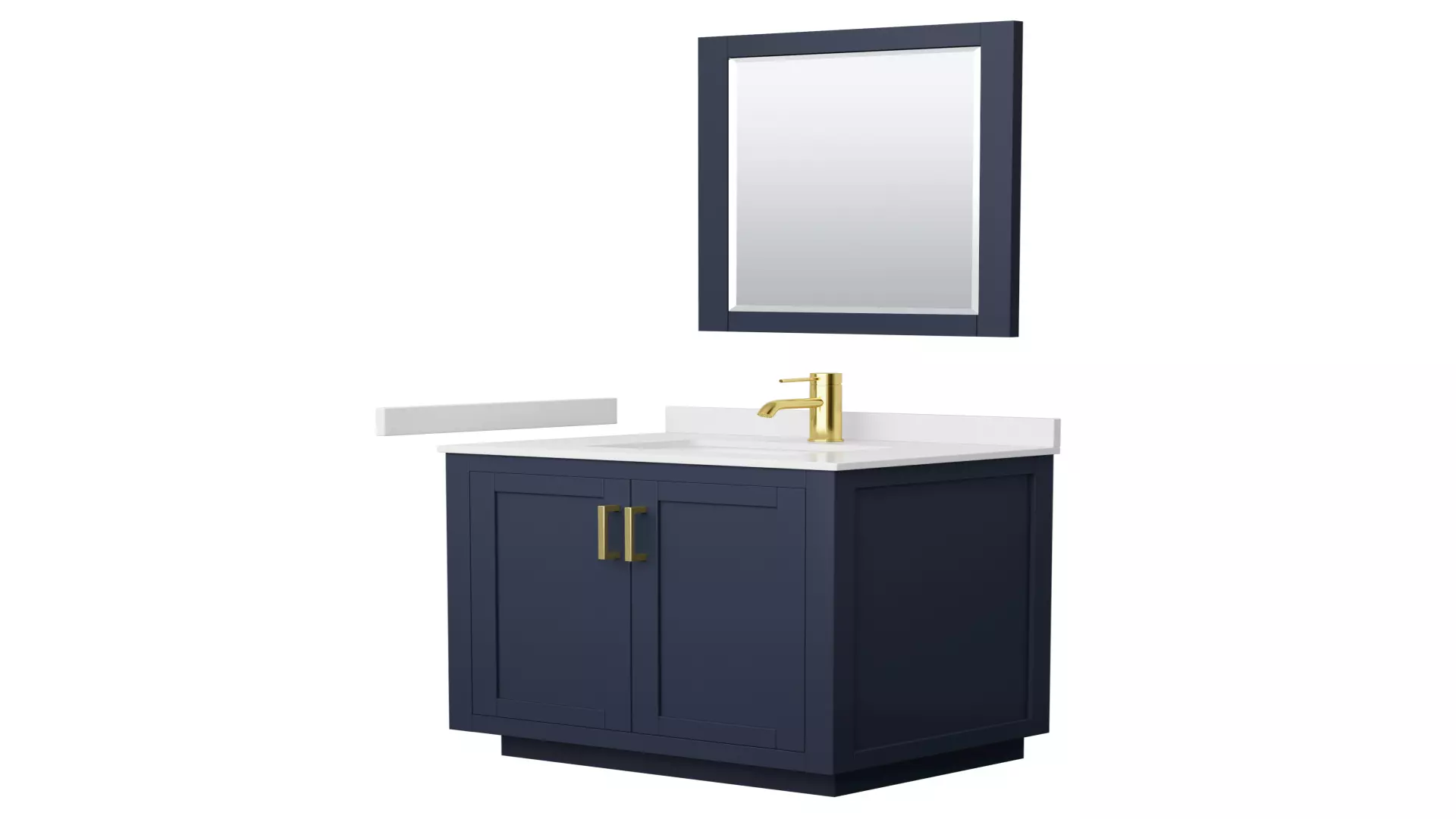 Miranda 30 Inch Single Bathroom Vanity in Dark Blue, White Cultured Marble Countertop, Undermount Square Sink, Brushed Gold Trim, 24 Inch Mirror material