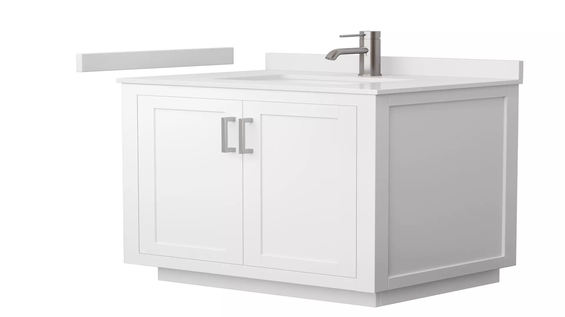 Miranda 30 Inch Single Bathroom Vanity in White, White Cultured Marble Countertop, Undermount Square Sink, Brushed Nickel Trim material