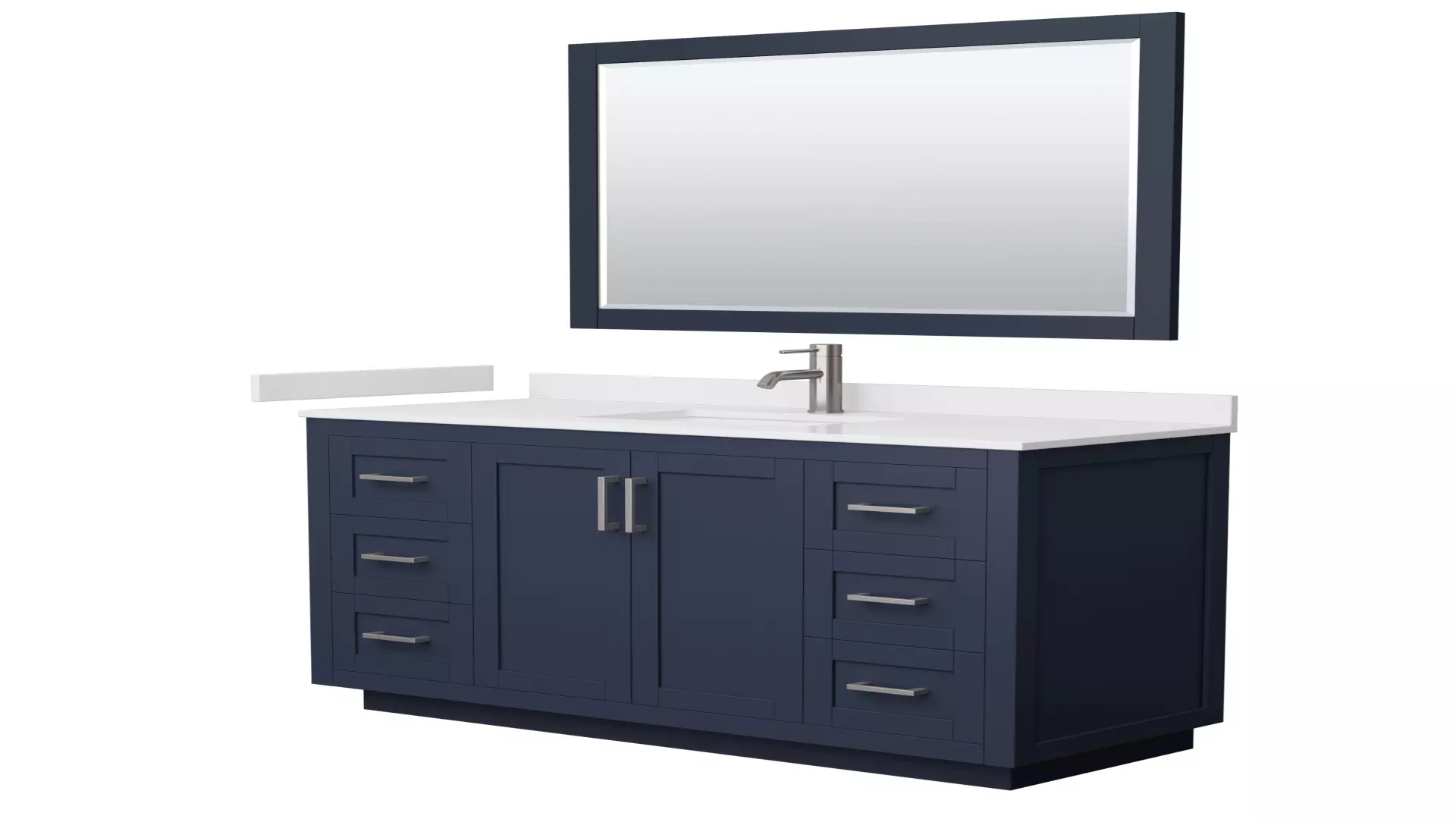 Miranda 54 Inch Single Bathroom Vanity in Dark Blue, White Cultured Marble Countertop, Undermount Square Sink, Brushed Nickel Trim, 46 Inch Mirror material