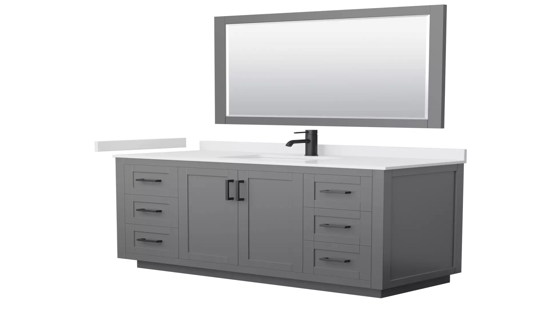 Miranda 54 Inch Single Bathroom Vanity in Dark Gray, White Cultured Marble Countertop, Undermount Square Sink, Matte Black Trim, 46 Inch Mirror material