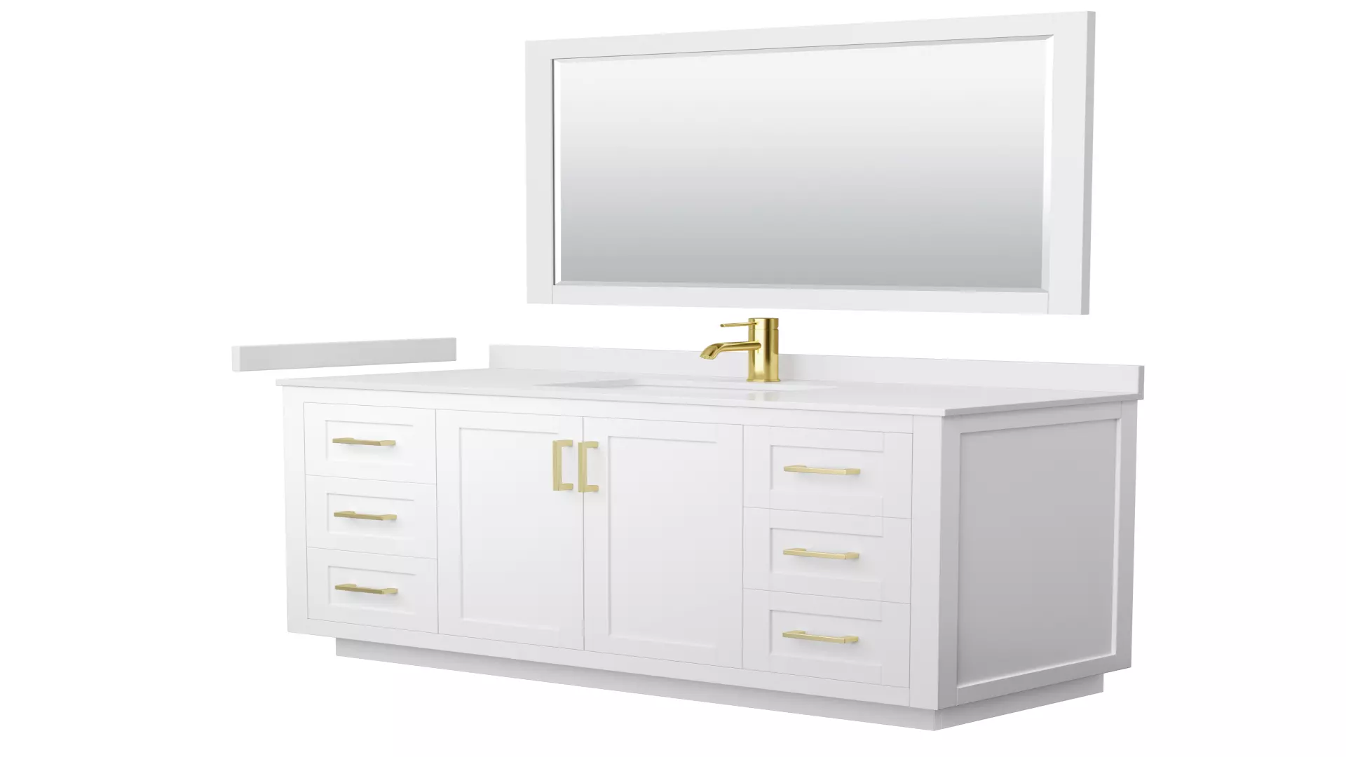 Miranda 54 Inch Single Bathroom Vanity in White, White Cultured Marble Countertop, Undermount Square Sink, Brushed Gold Trim, 46 Inch Mirror material