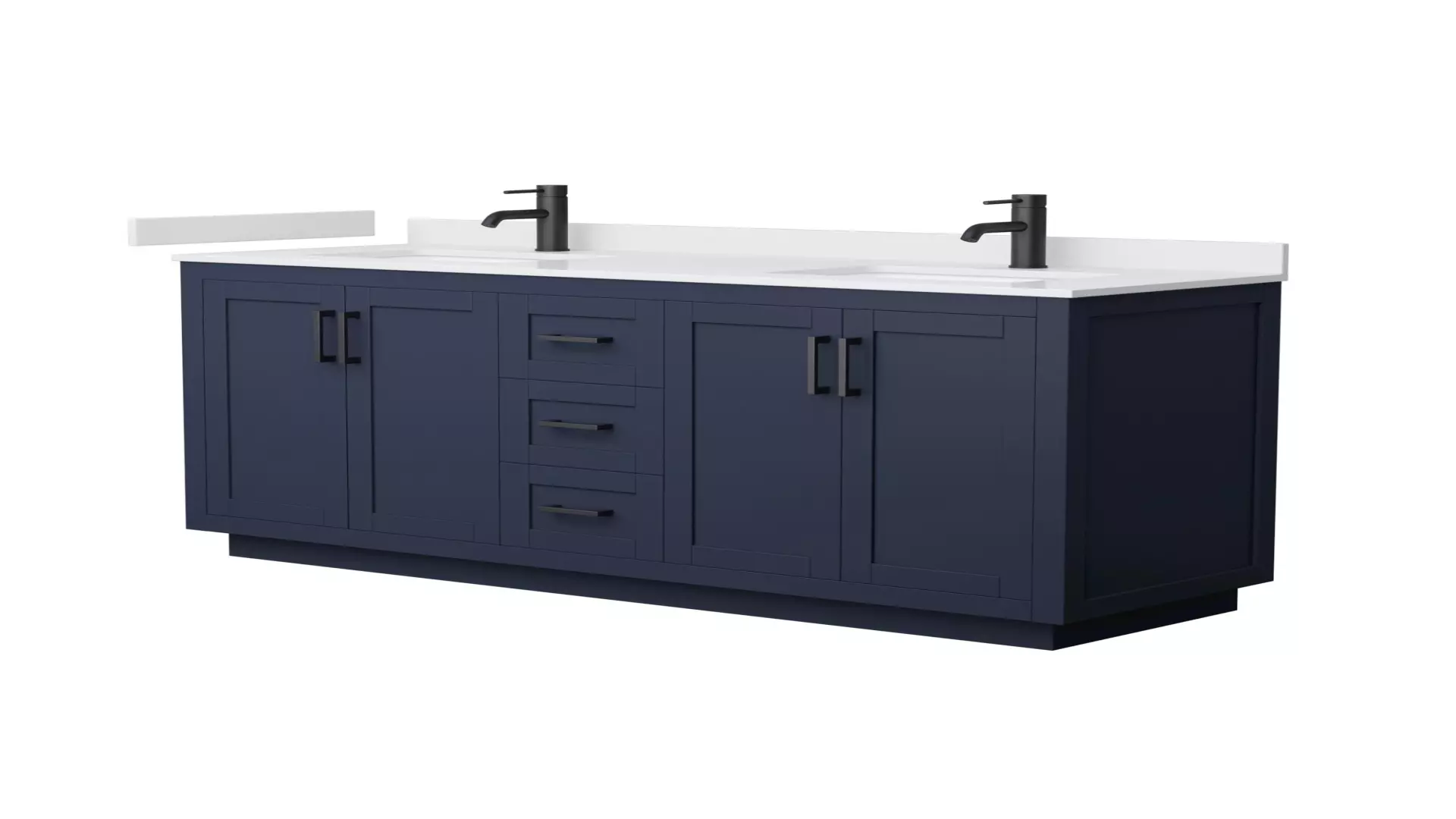 Miranda 66 Inch Double Bathroom Vanity in Dark Blue, White Cultured Marble Countertop, Undermount Square Sinks, Matte Black Trim material