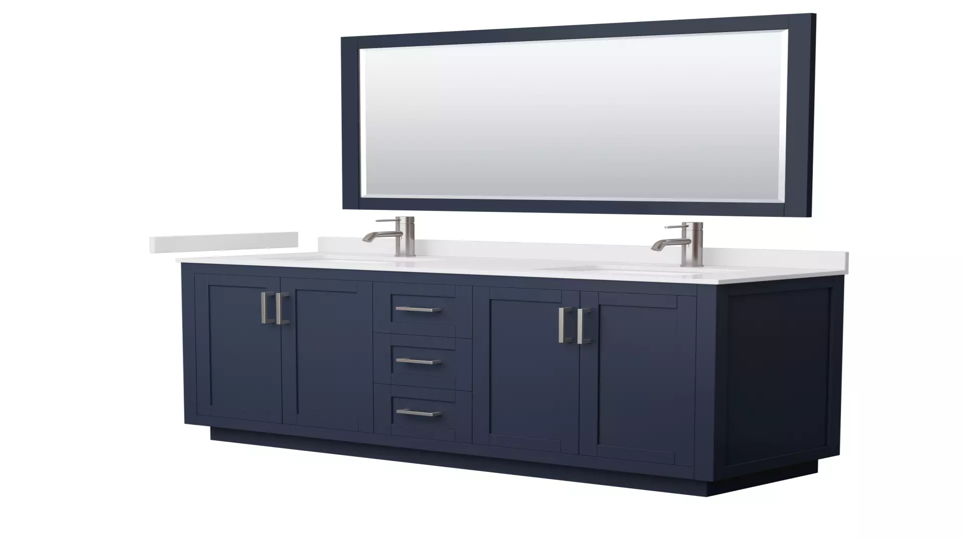 Miranda 66 Inch Double Bathroom Vanity in Dark Blue, White Cultured Marble Countertop, Undermount Square Sinks, Brushed Nickel Trim, 58 Inch Mirror material