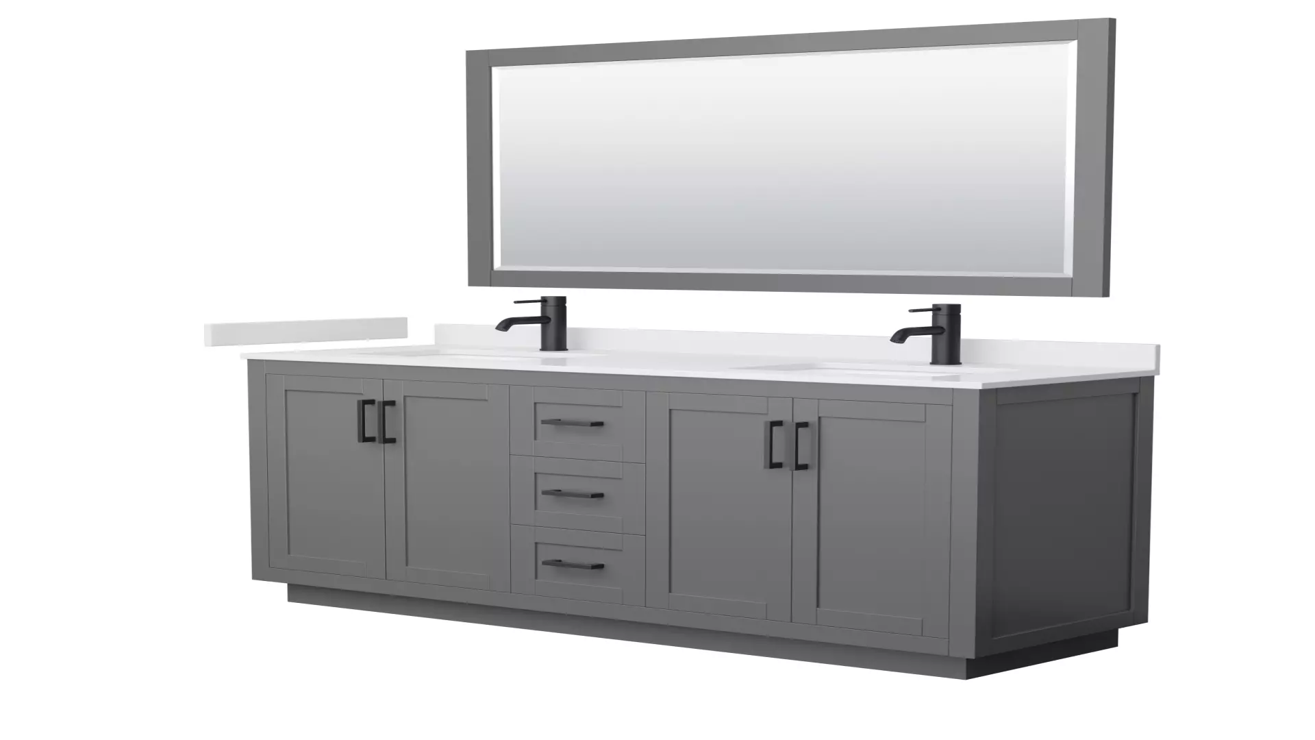 Miranda 66 Inch Double Bathroom Vanity in Dark Gray, White Cultured Marble Countertop, Undermount Square Sinks, Matte Black Trim, 58 Inch Mirror material