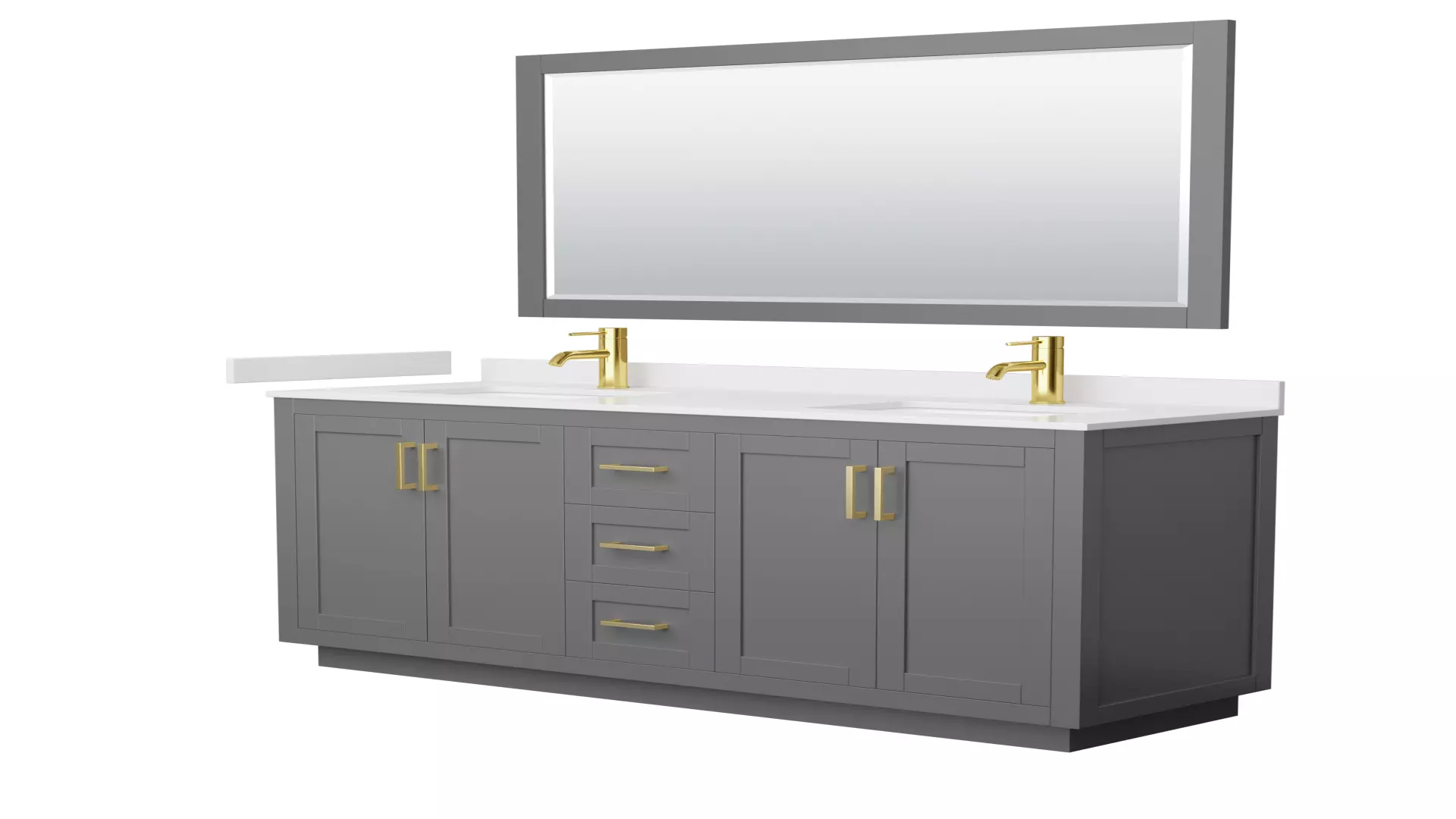 Miranda 66 Inch Double Bathroom Vanity in Dark Gray, White Cultured Marble Countertop, Undermount Square Sinks, Brushed Gold Trim, 58 Inch Mirror material