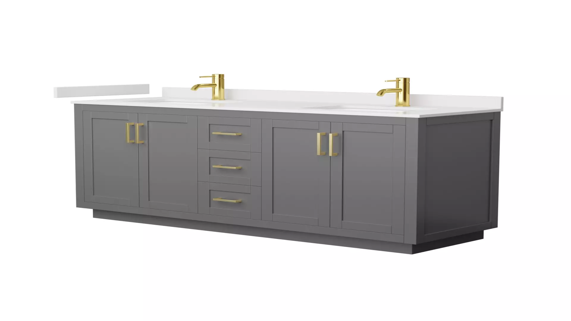 Miranda 66 Inch Double Bathroom Vanity in Dark Gray, White Cultured Marble Countertop, Undermount Square Sinks, Brushed Gold Trim material