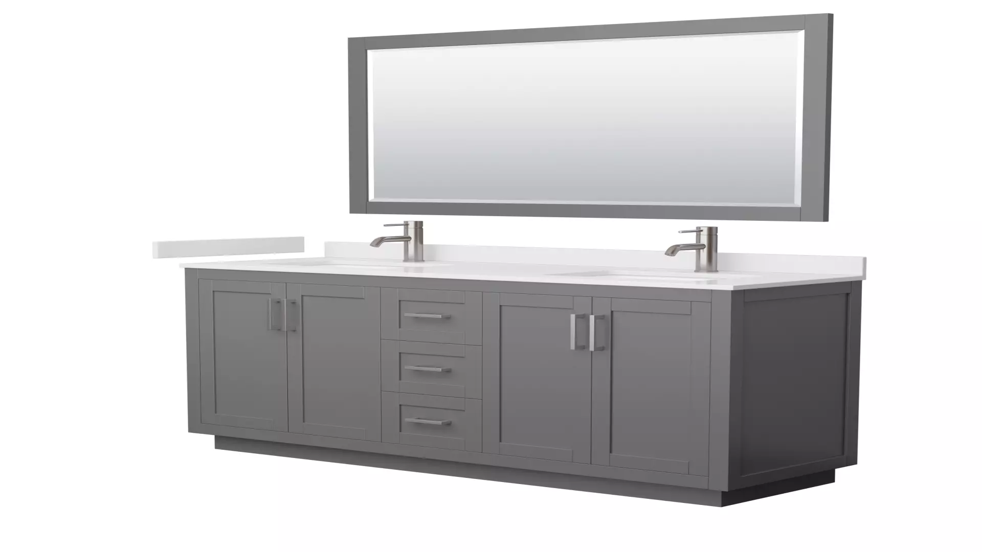 Miranda 66 Inch Double Bathroom Vanity in Dark Gray, White Cultured Marble Countertop, Undermount Square Sinks, Brushed Nickel Trim, 58 Inch Mirror material